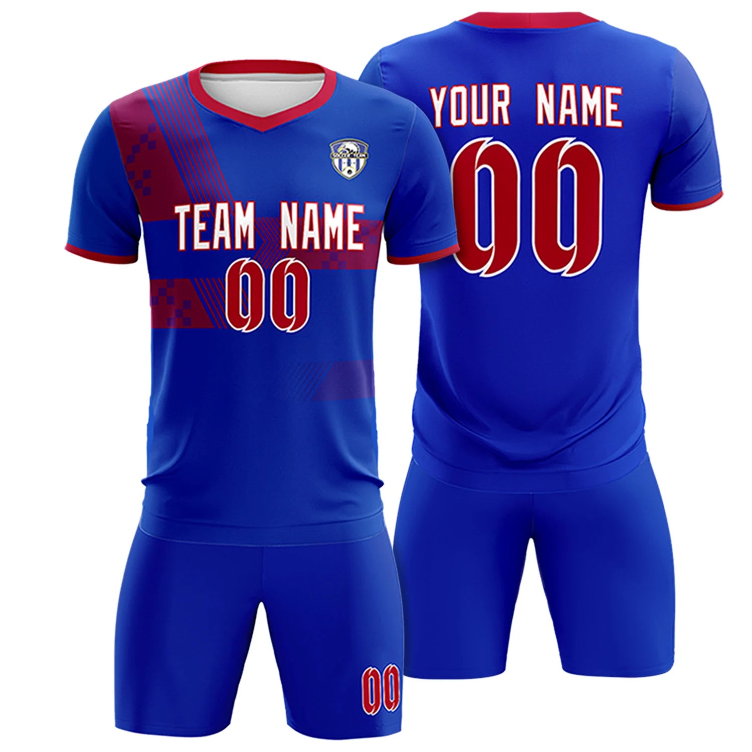 Custom Royal Blue Red Training Uniform For Men Soccer Sets Jersey
