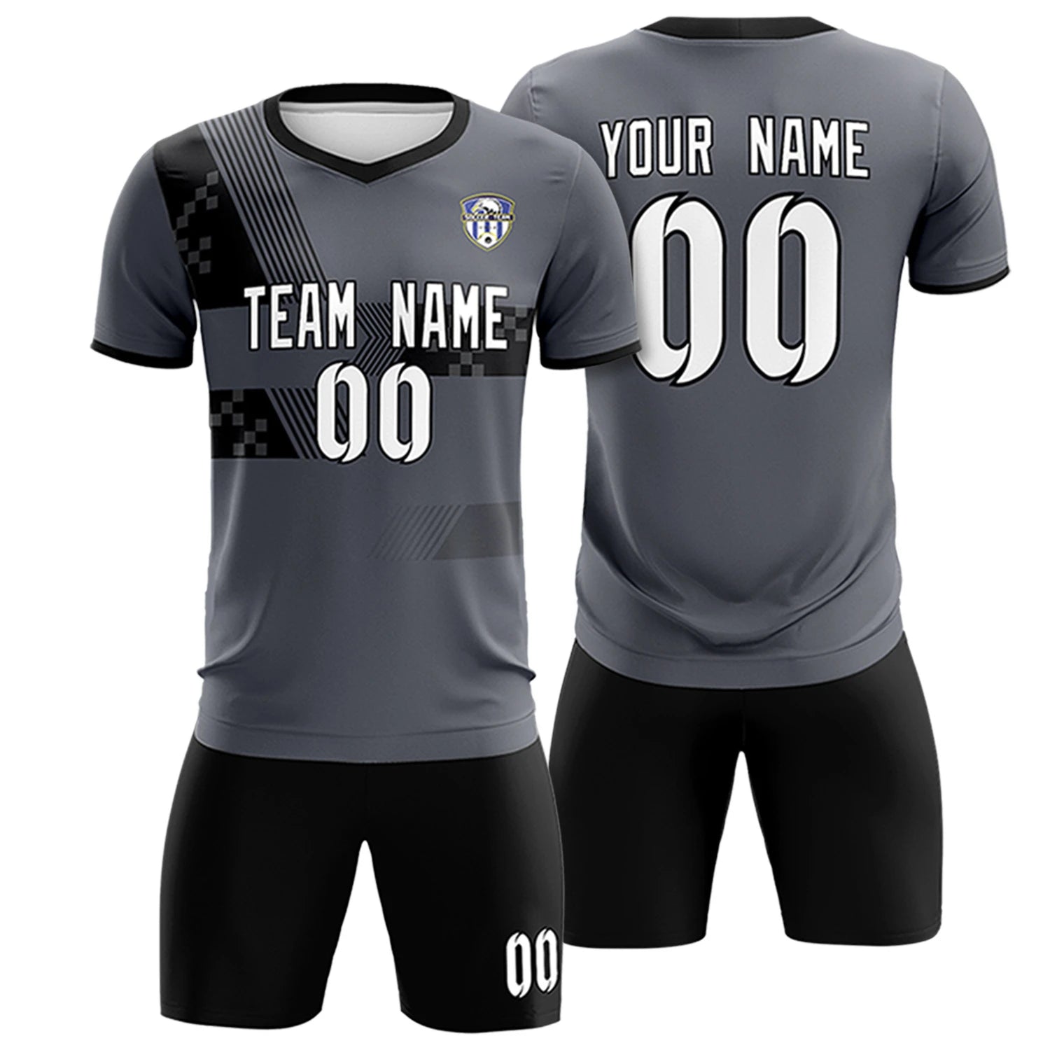 Custom Gray Black Training Uniform For Men Soccer Sets Jersey