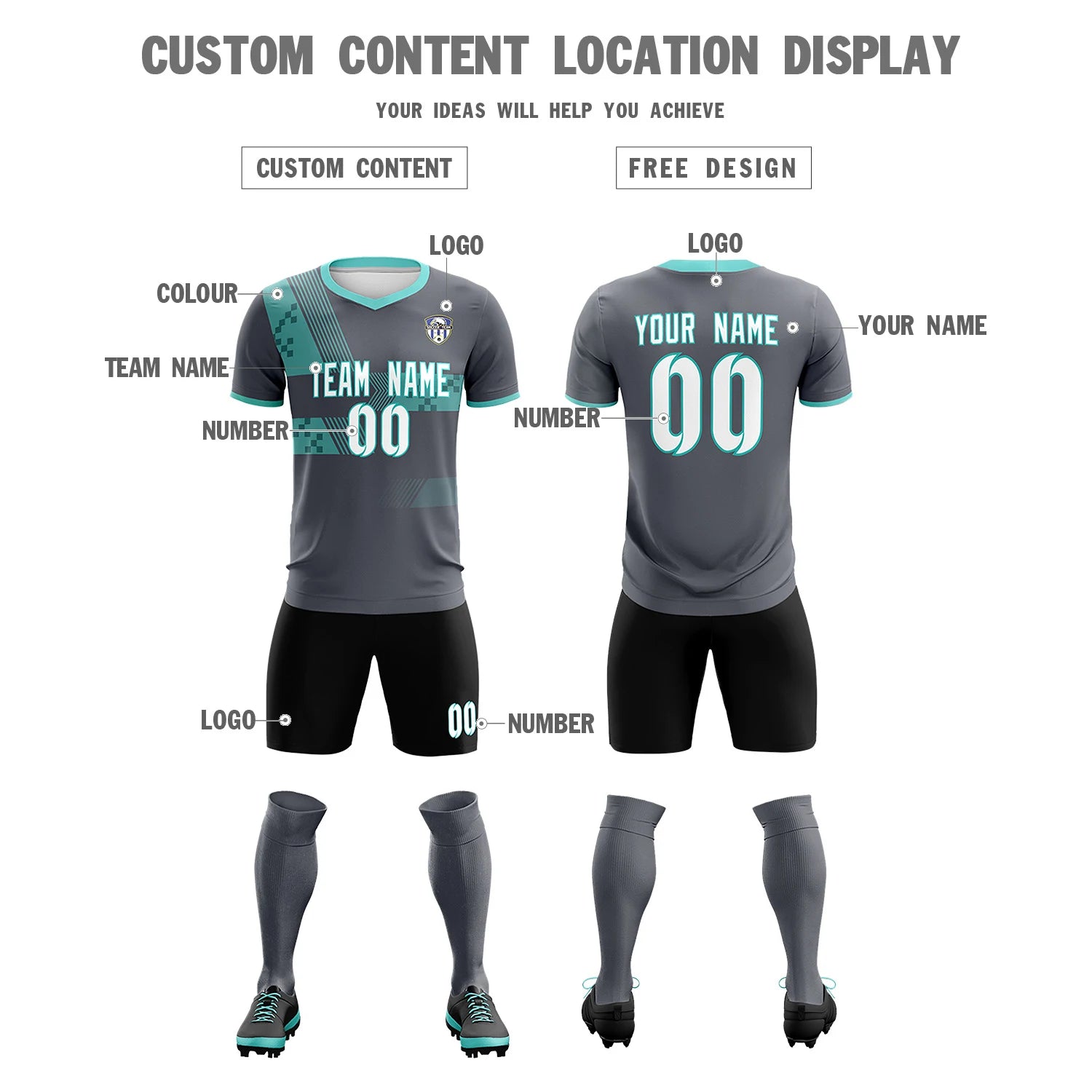 Custom Gray Bright Green Training Uniform For Men Soccer Sets Jersey