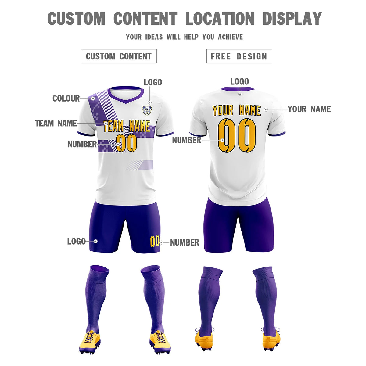 Custom White Purple Training Uniform For Men Soccer Sets Jersey