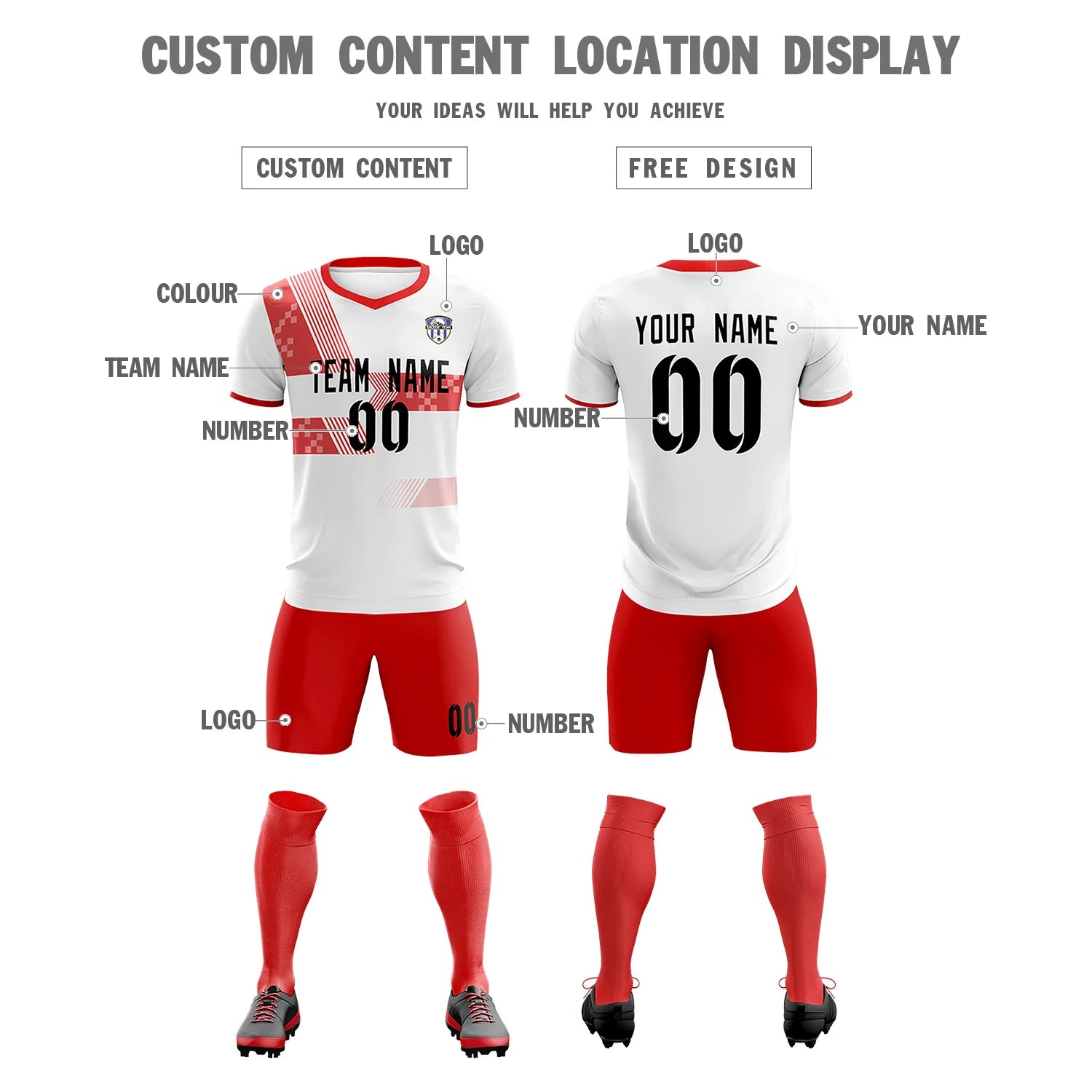 Custom White Red Training Uniform For Men Soccer Sets Jersey