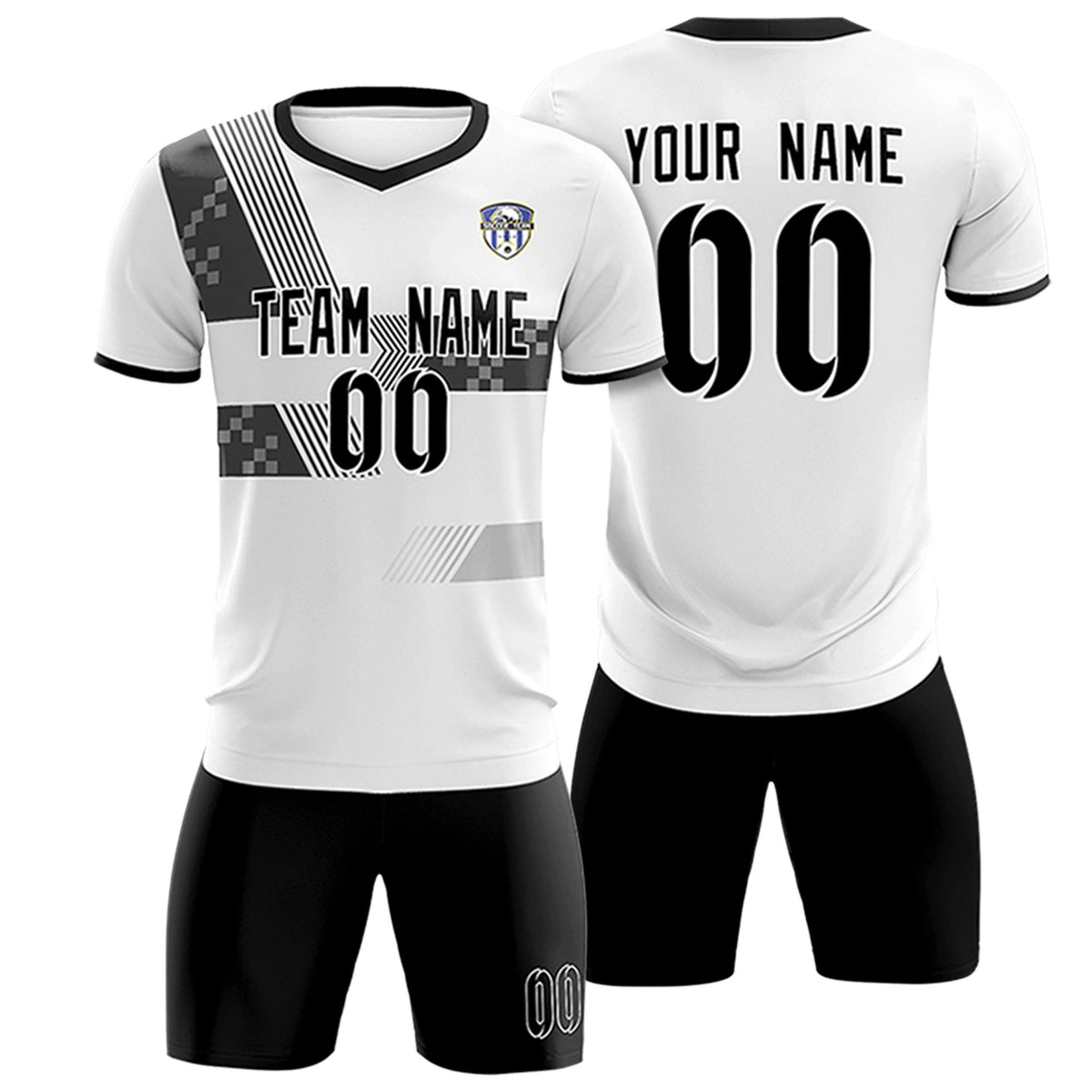 Custom White Black Training Uniform For Men Soccer Sets Jersey