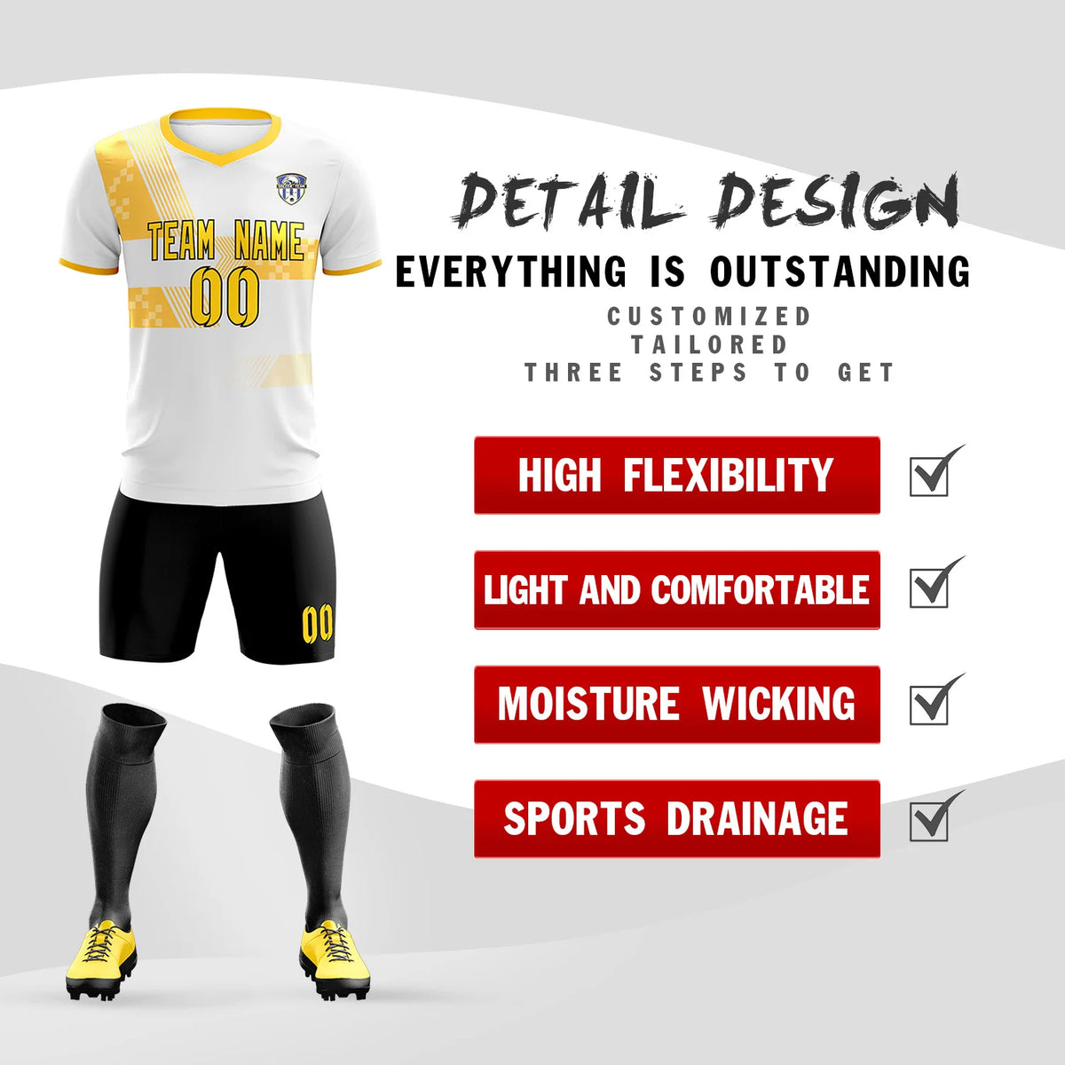 Custom White Gold01 Training Uniform For Men Soccer Sets Jersey