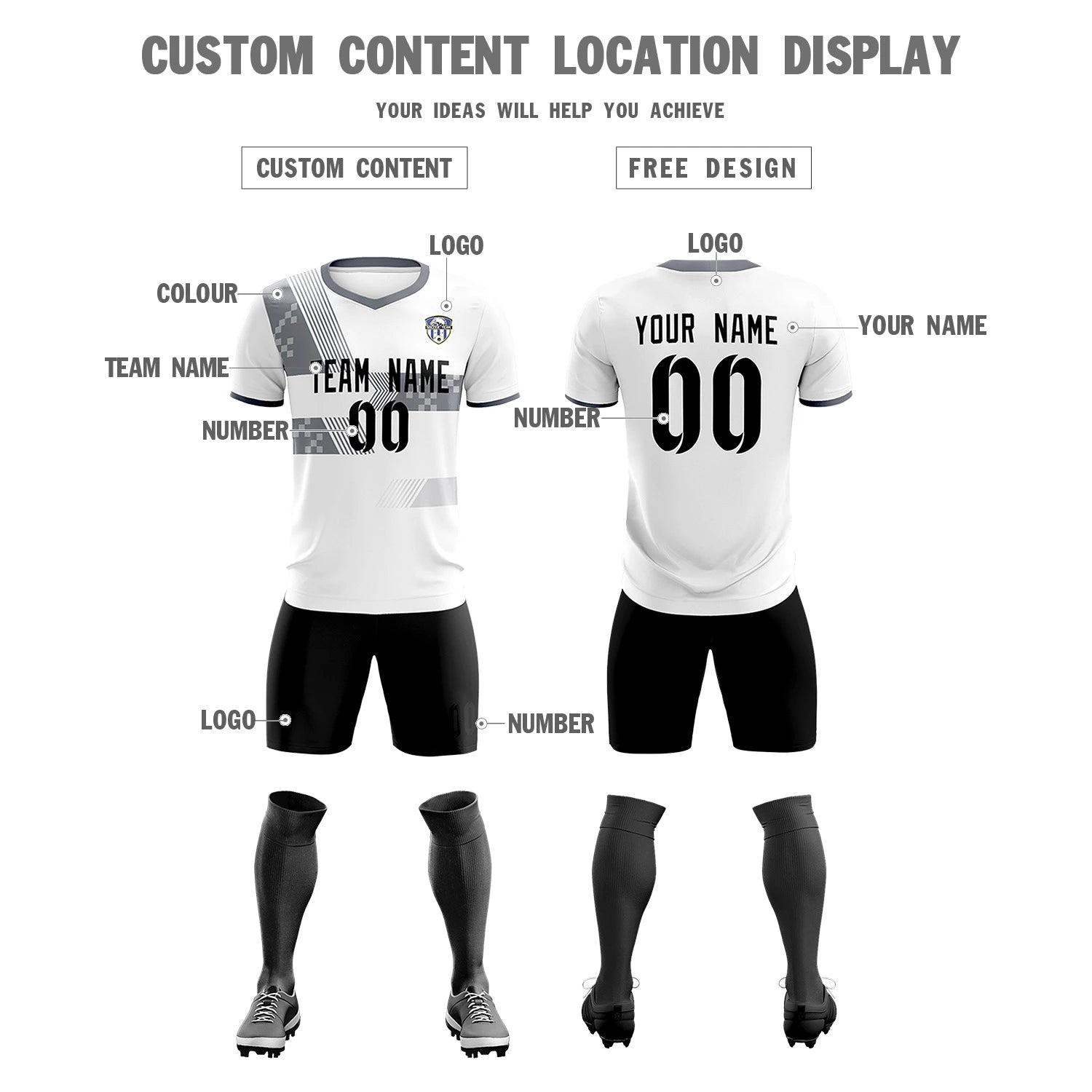 Custom White Gray Training Uniform For Men Soccer Sets Jersey