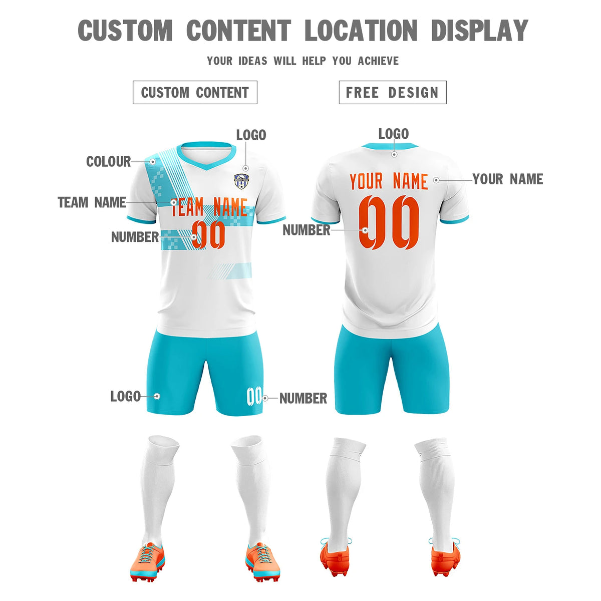 Custom White Aqua Training Uniform For Men Soccer Sets Jersey
