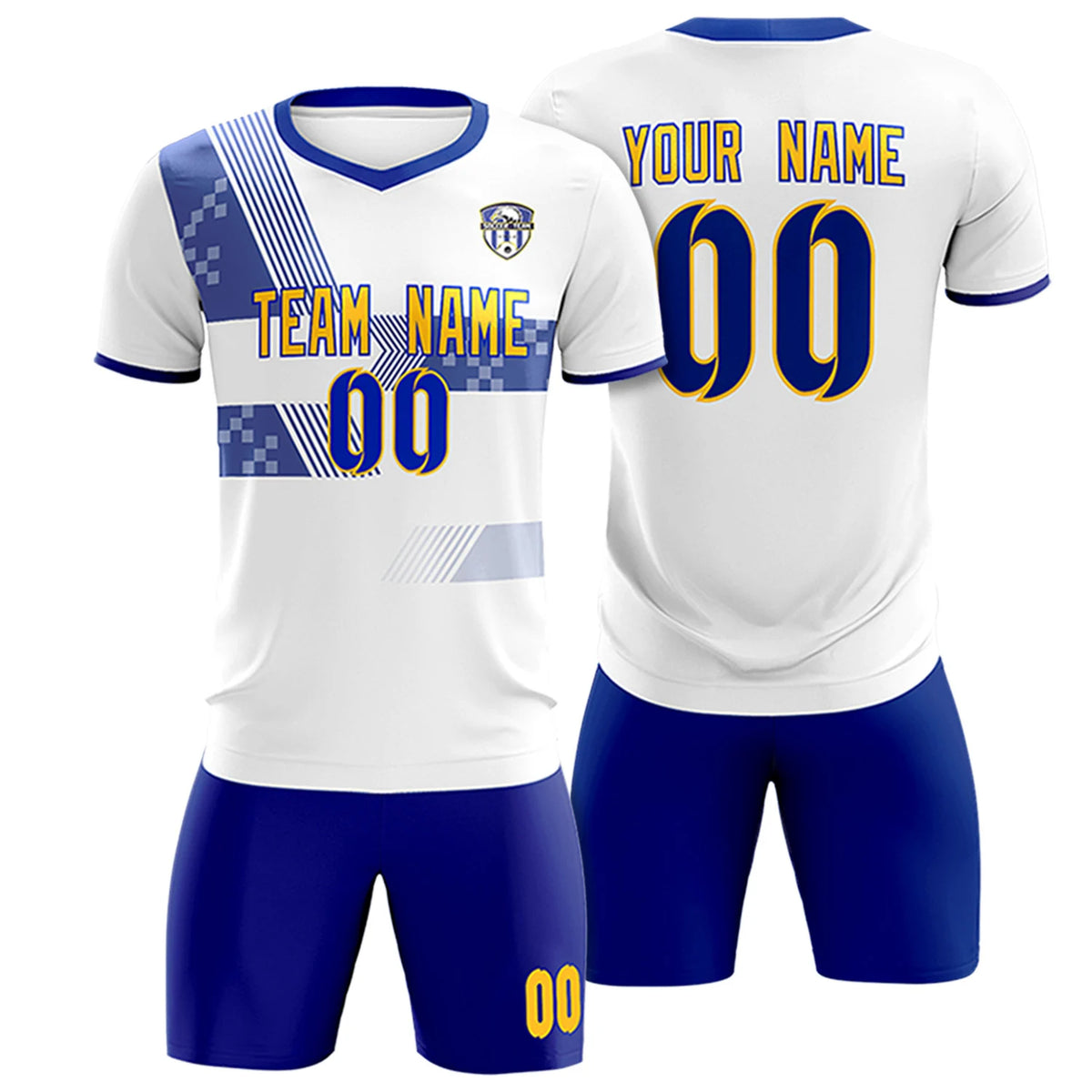 Custom White Royal Blue Training Uniform For Men Soccer Sets Jersey
