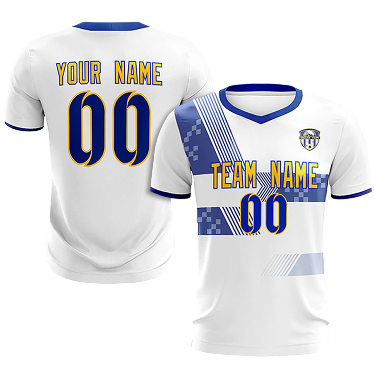 Custom White Royal Blue Training Uniform For Men Soccer Sets Jersey