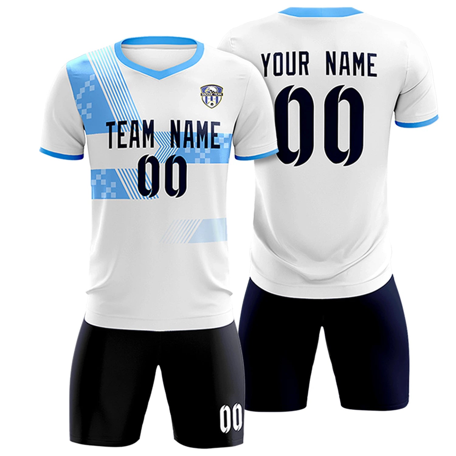 Custom White Powder Blue Training Uniform For Men Soccer Sets Jersey