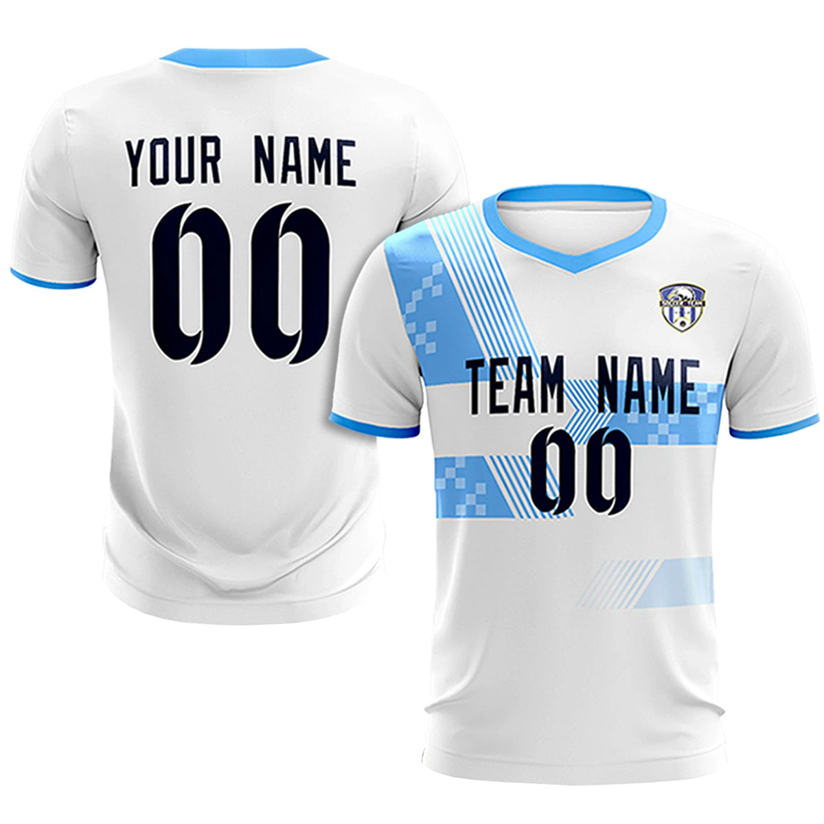 Custom White Powder Blue Training Uniform For Men Soccer Sets Jersey