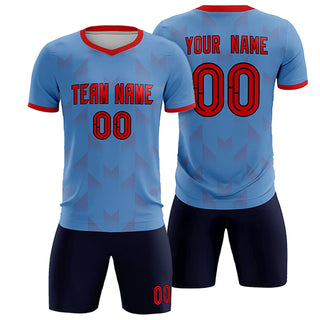 Custom Light Blue Red Men Uniform Soccer Sets Jersey - Style 1
