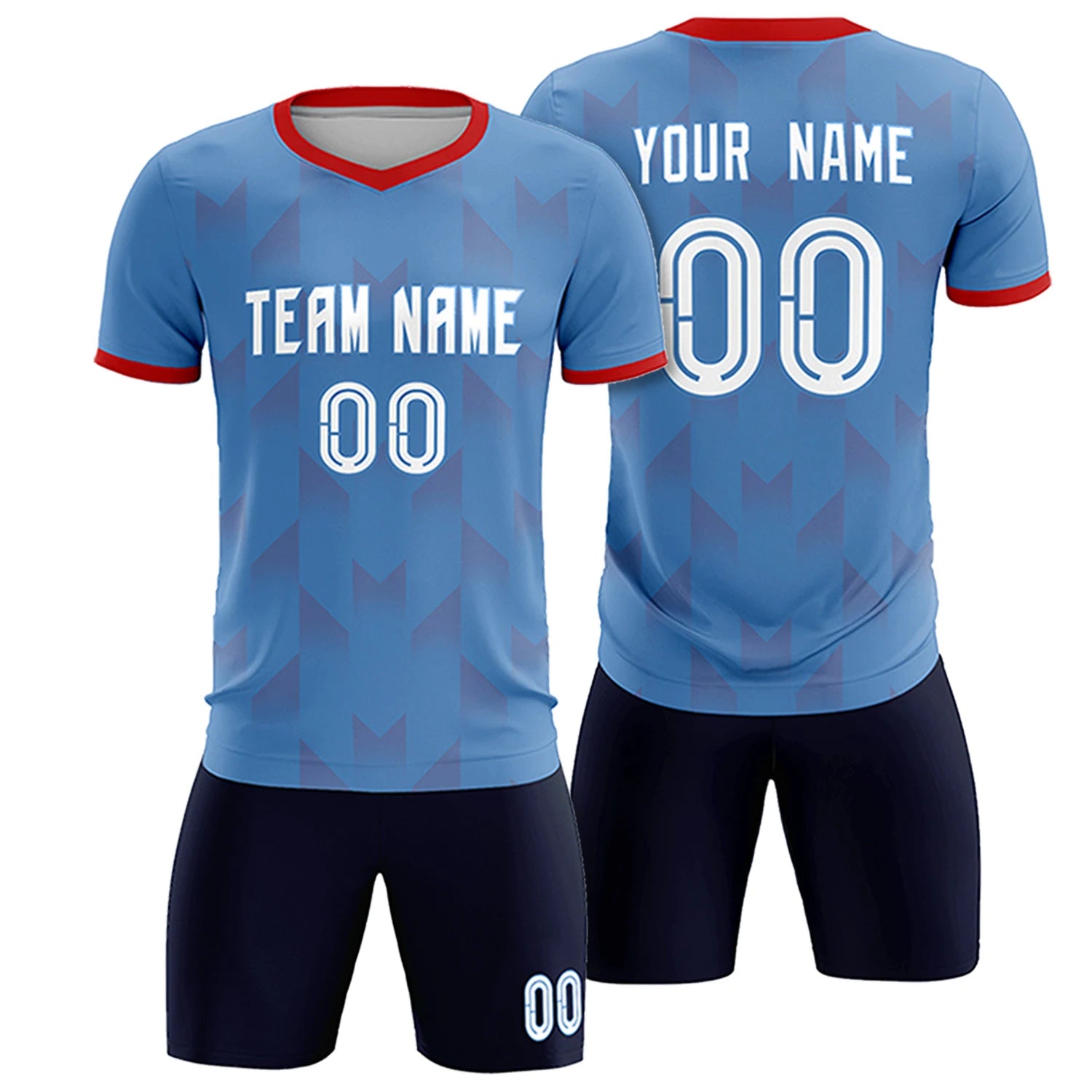 Custom Light Blue Red Men Uniform Soccer Sets Jersey