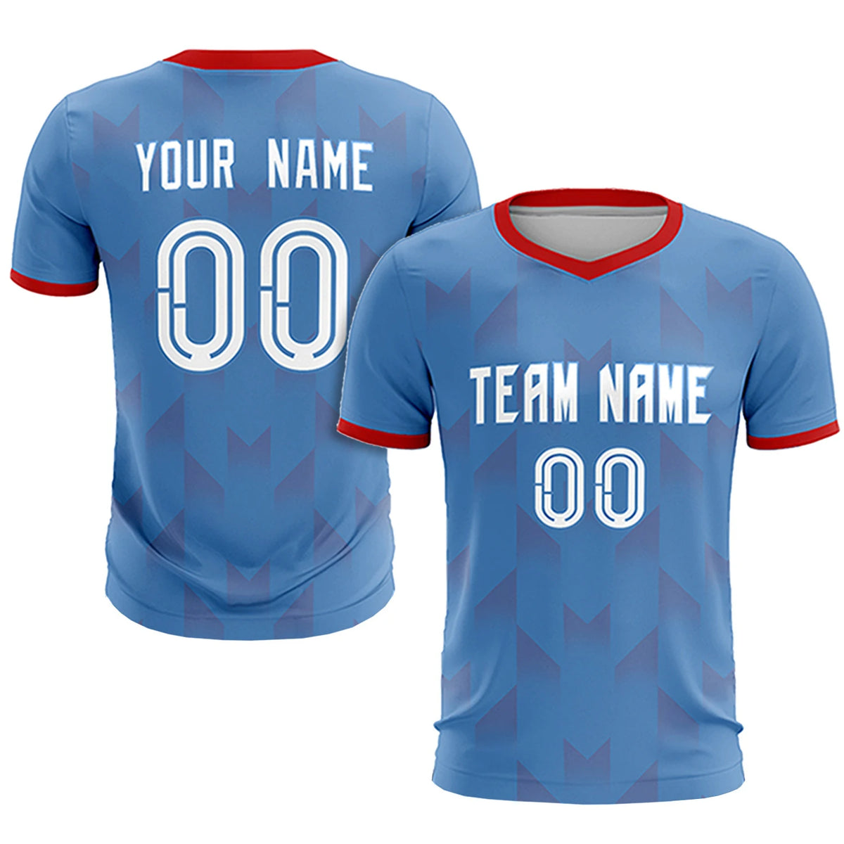 Custom Light Blue Red Men Uniform Soccer Sets Jersey