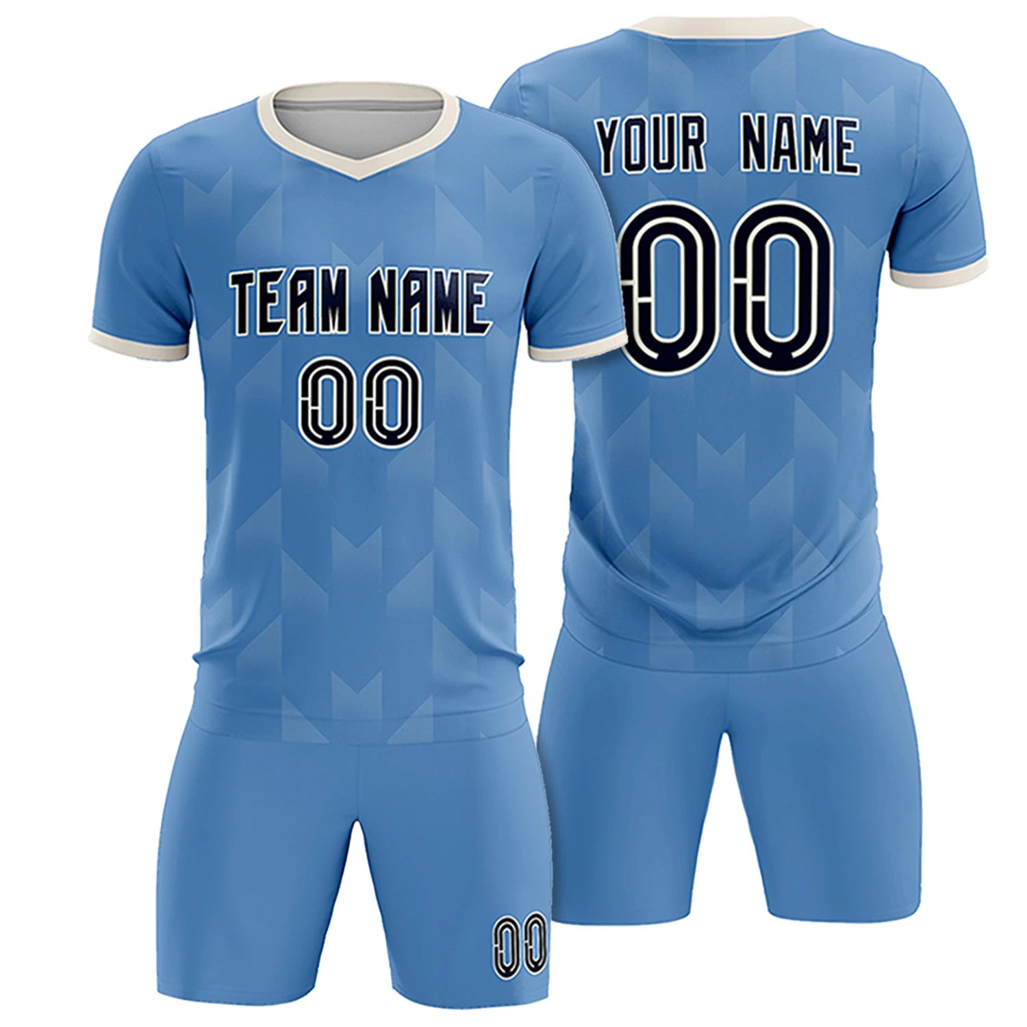 Custom Light Blue Cream Men Uniform Soccer Sets Jersey