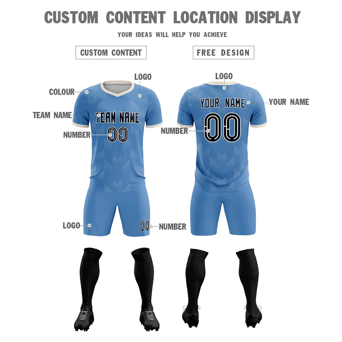 Custom Light Blue Cream Men Uniform Soccer Sets Jersey