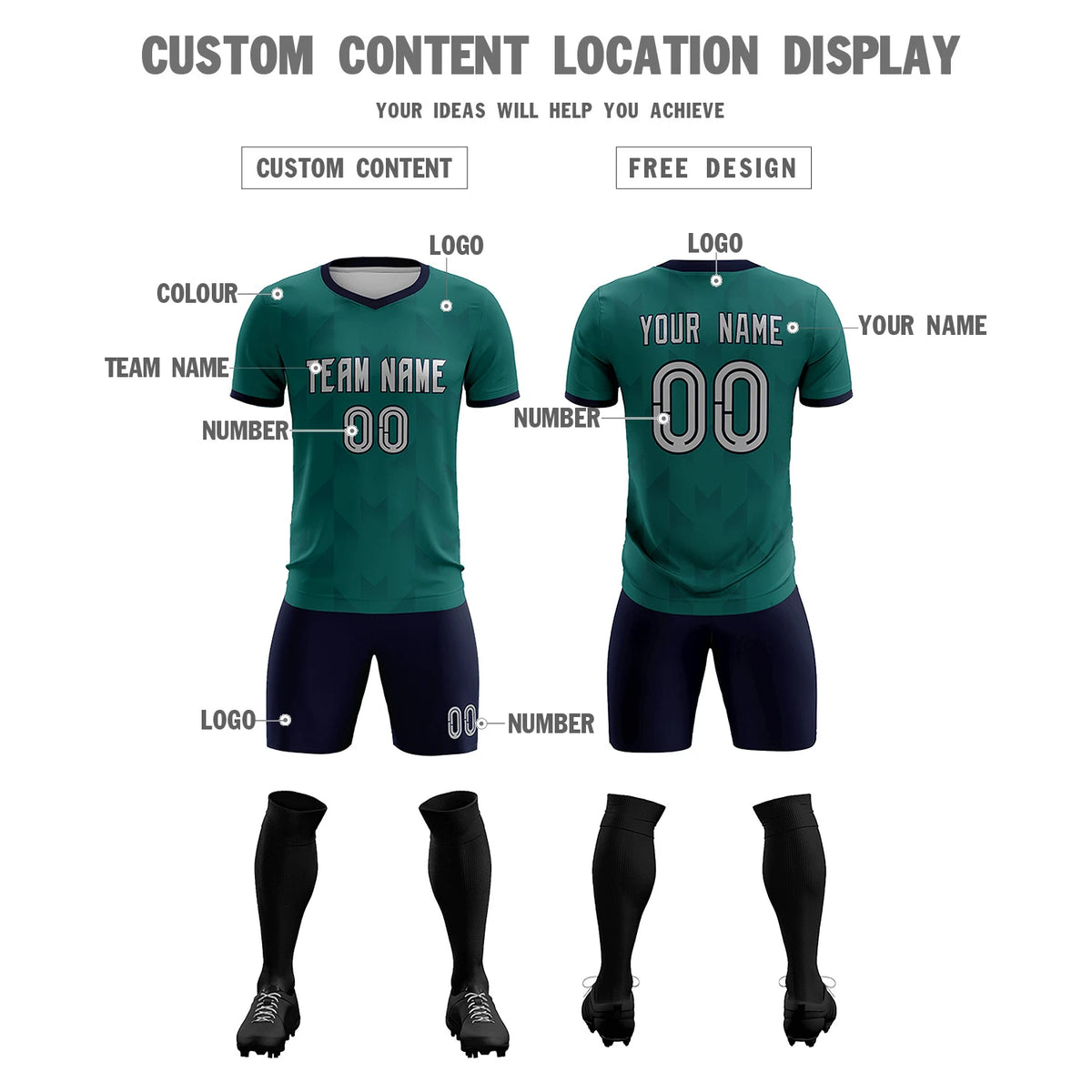 Custom Midnight Green Navy Men Uniform Soccer Sets Jersey
