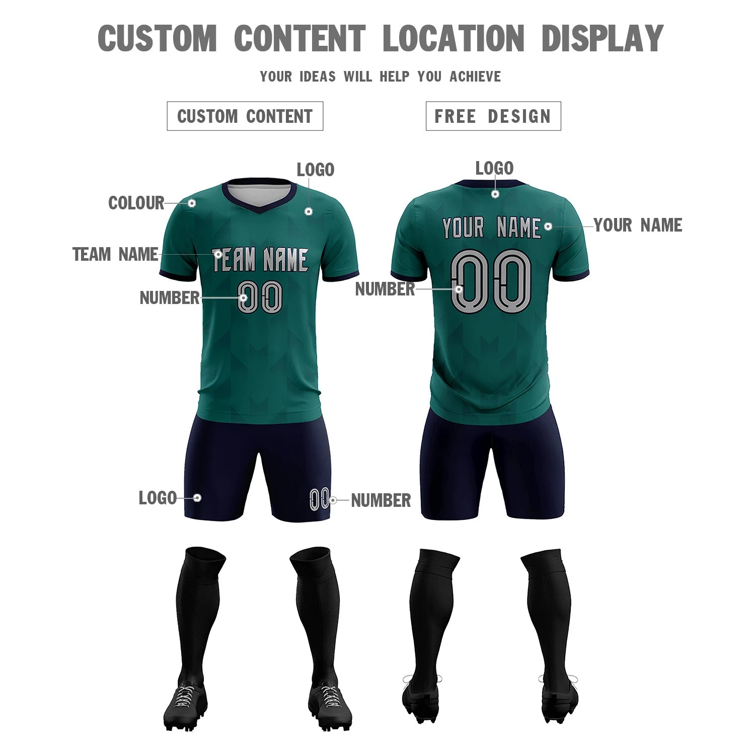 Custom Midnight Green Navy Men Uniform Soccer Sets Jersey