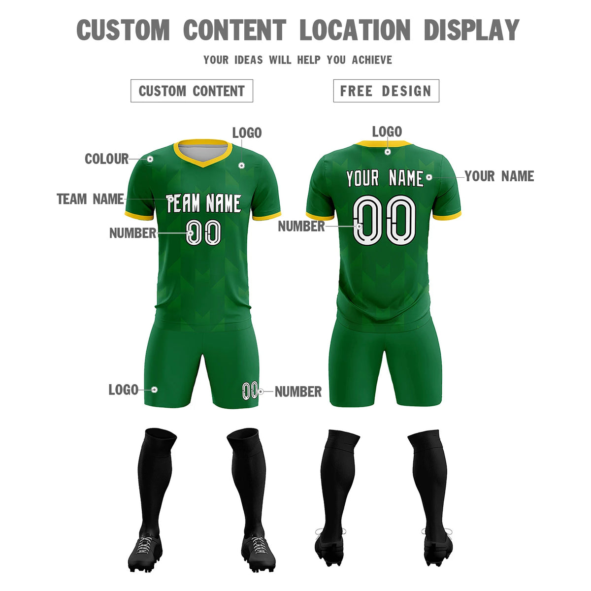 Custom Kelly Green Gold01 Men Uniform Soccer Sets Jersey