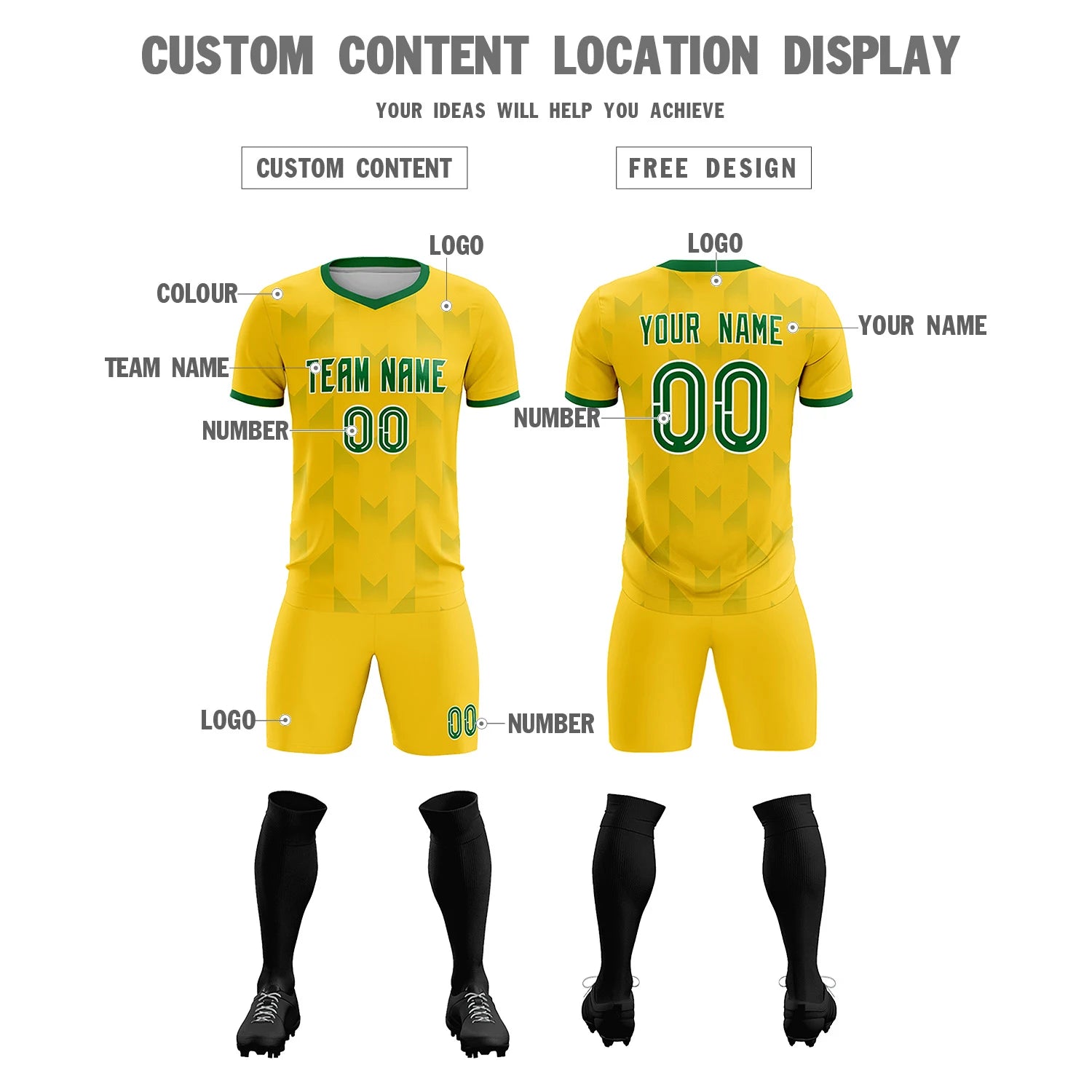 Custom Gold01 Kelly Green Men Uniform Soccer Sets Jersey