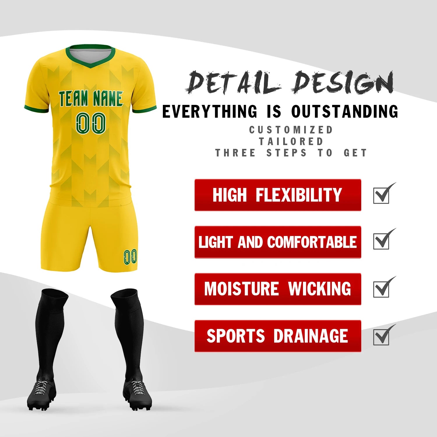 Custom Gold01 Kelly Green Men Uniform Soccer Sets Jersey