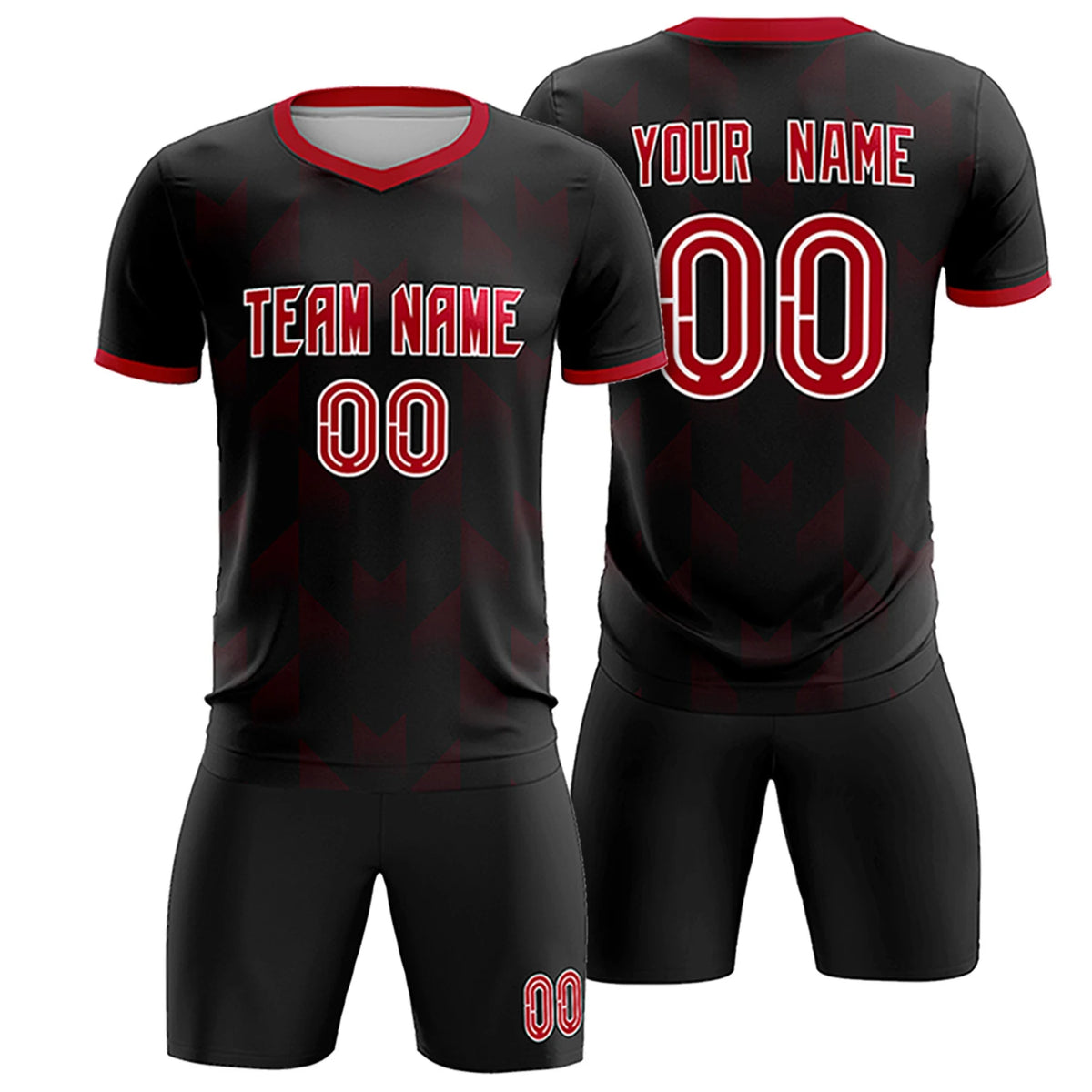 Custom Black Red Men Uniform Soccer Sets Jersey