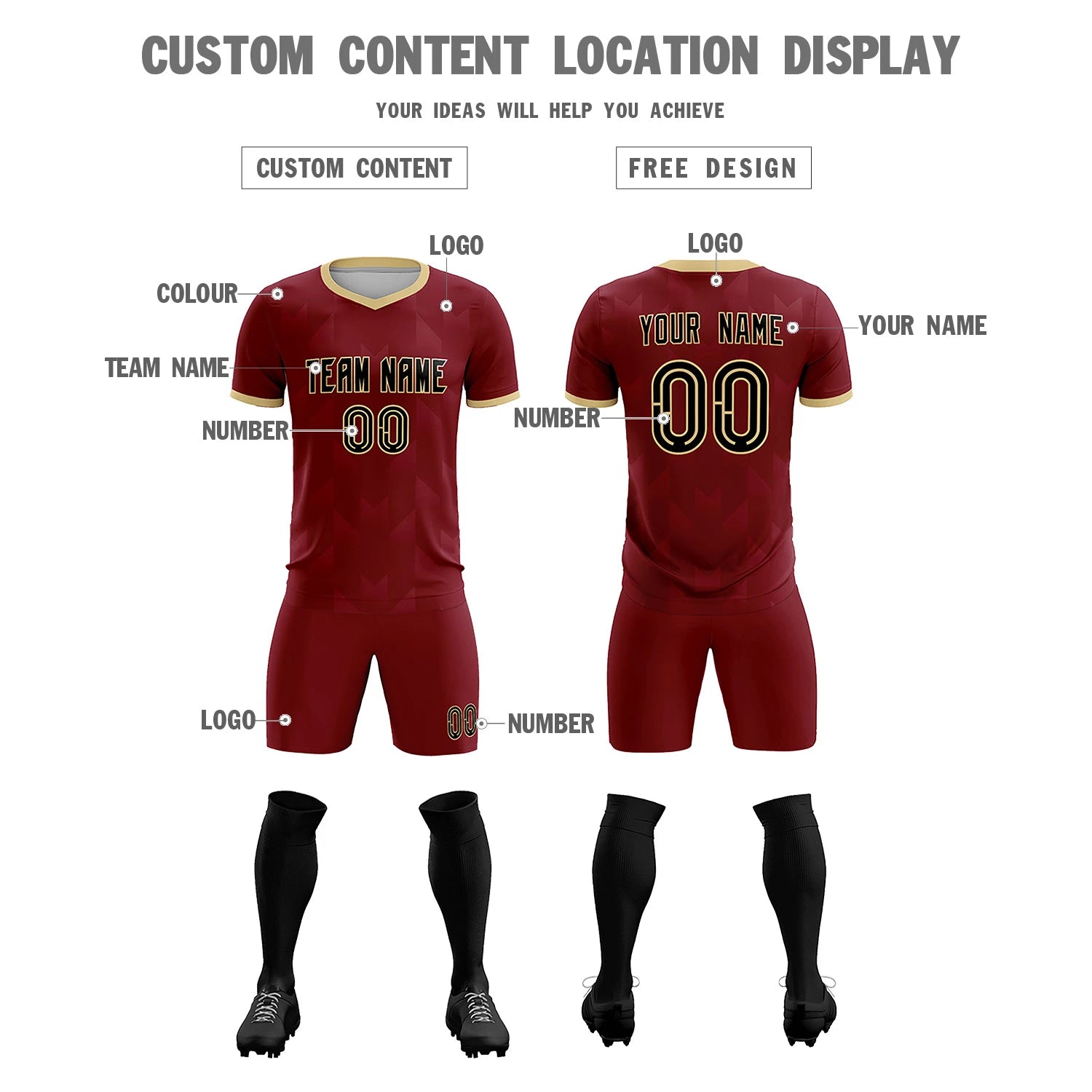 Custom Crimson Khaki Men Uniform Soccer Sets Jersey