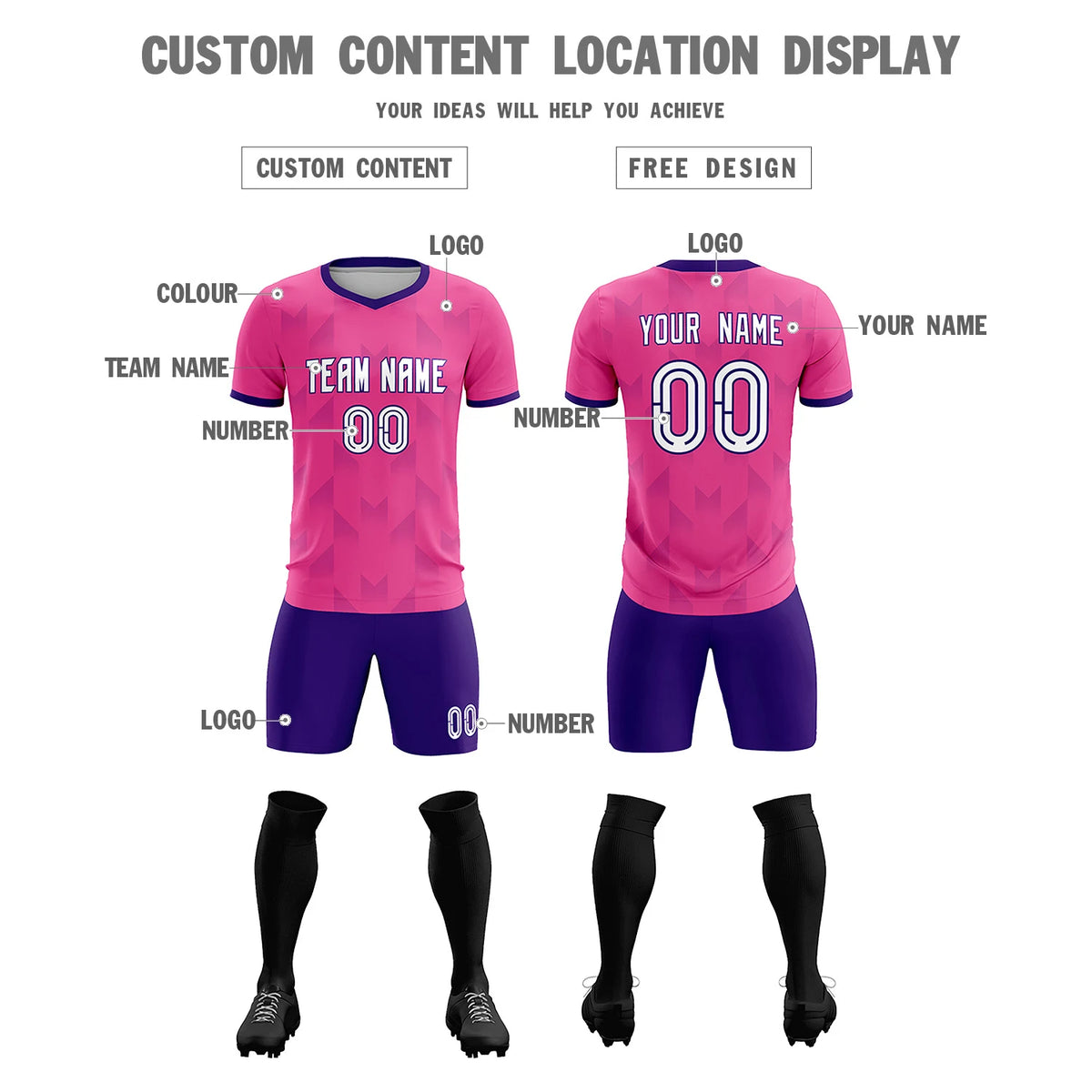 Custom Pink Purple Men Uniform Soccer Sets Jersey