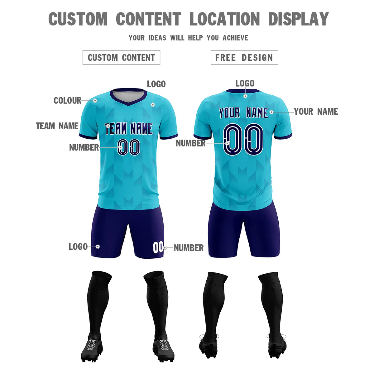 Custom Sky Blue Purple Men Uniform Soccer Sets Jersey