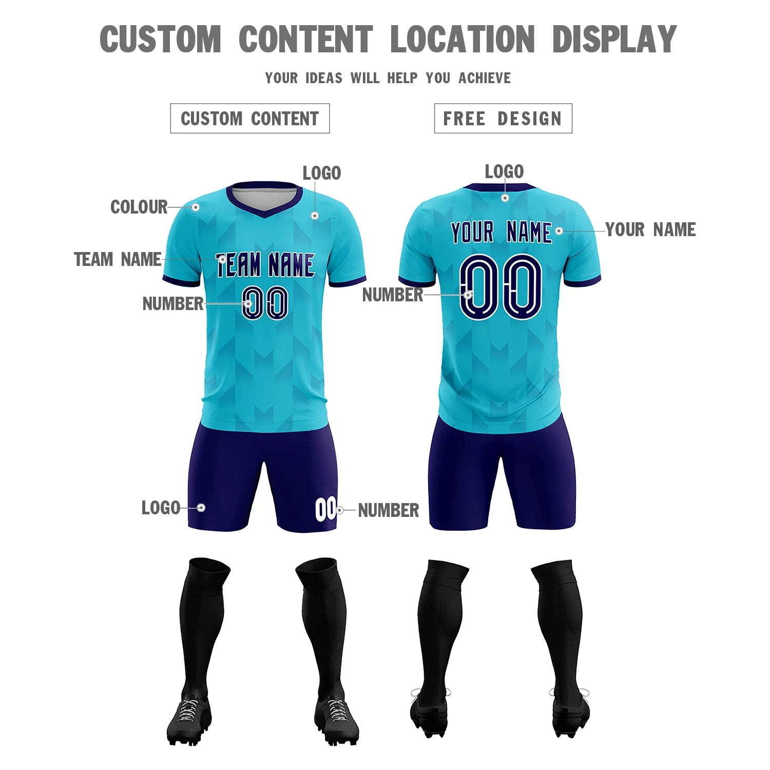 Custom Sky Blue Purple Men Uniform Soccer Sets Jersey