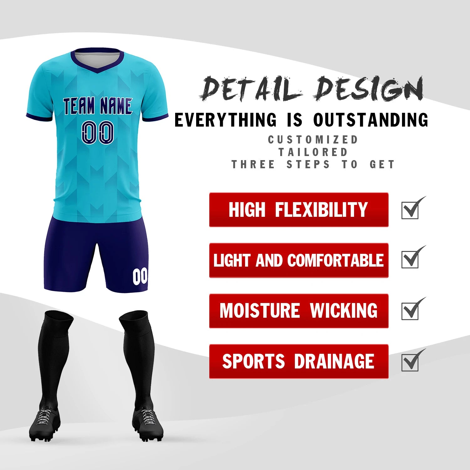 Custom Sky Blue Purple Men Uniform Soccer Sets Jersey
