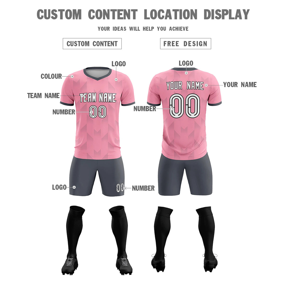 Custom Light Pink Gray Men Uniform Soccer Sets Jersey