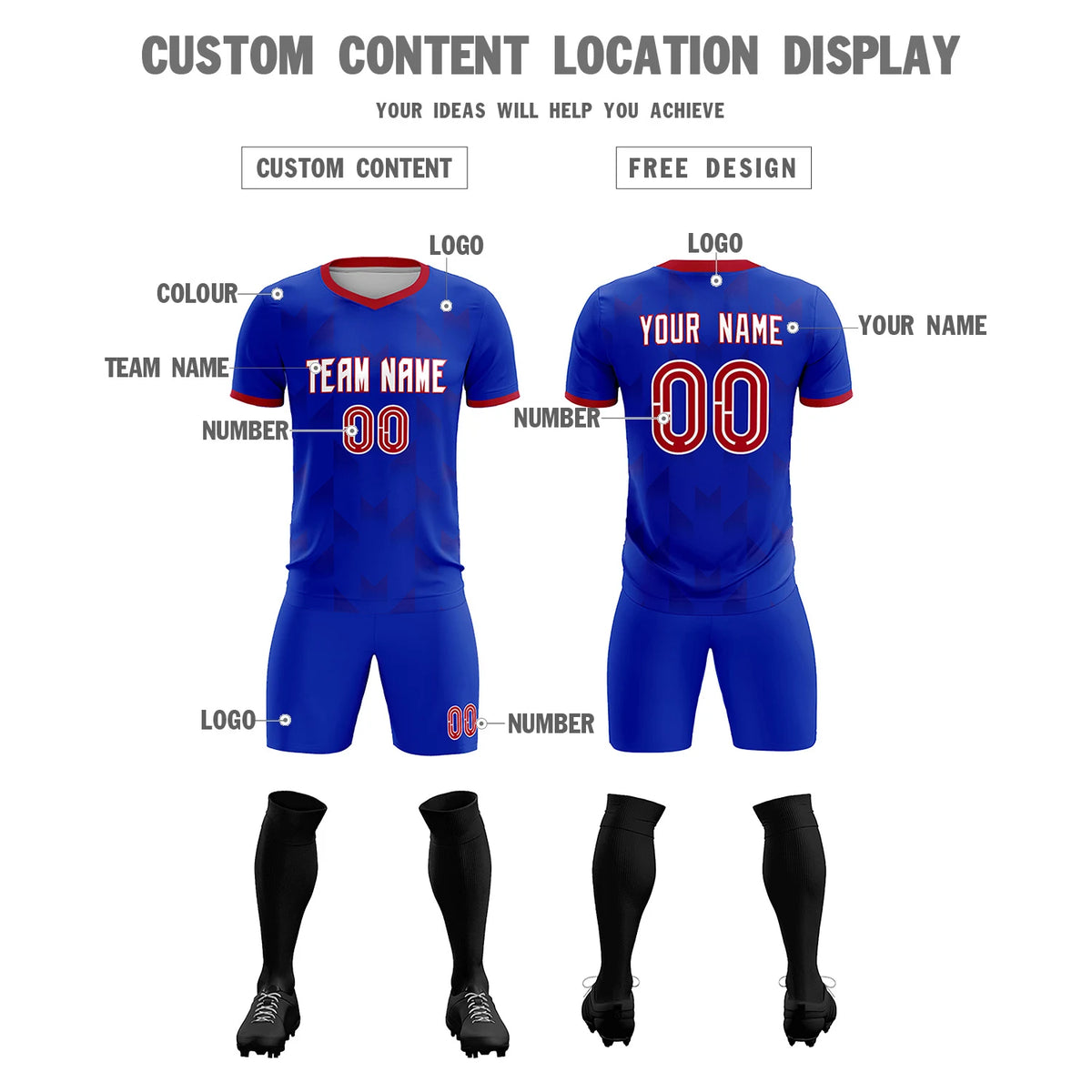 Custom Royal Blue Red Men Uniform Soccer Sets Jersey