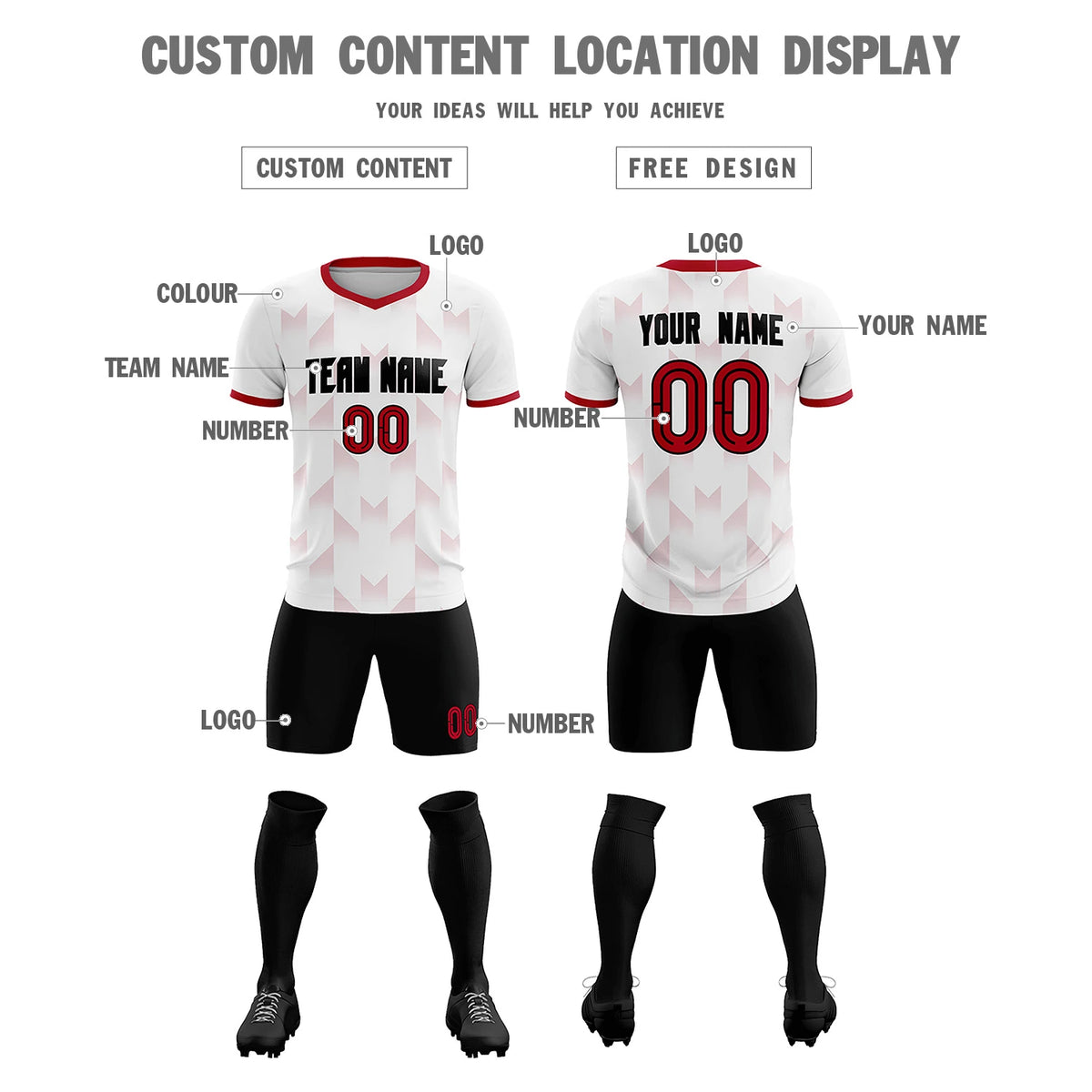 Custom White Red Men Uniform Soccer Sets Jersey