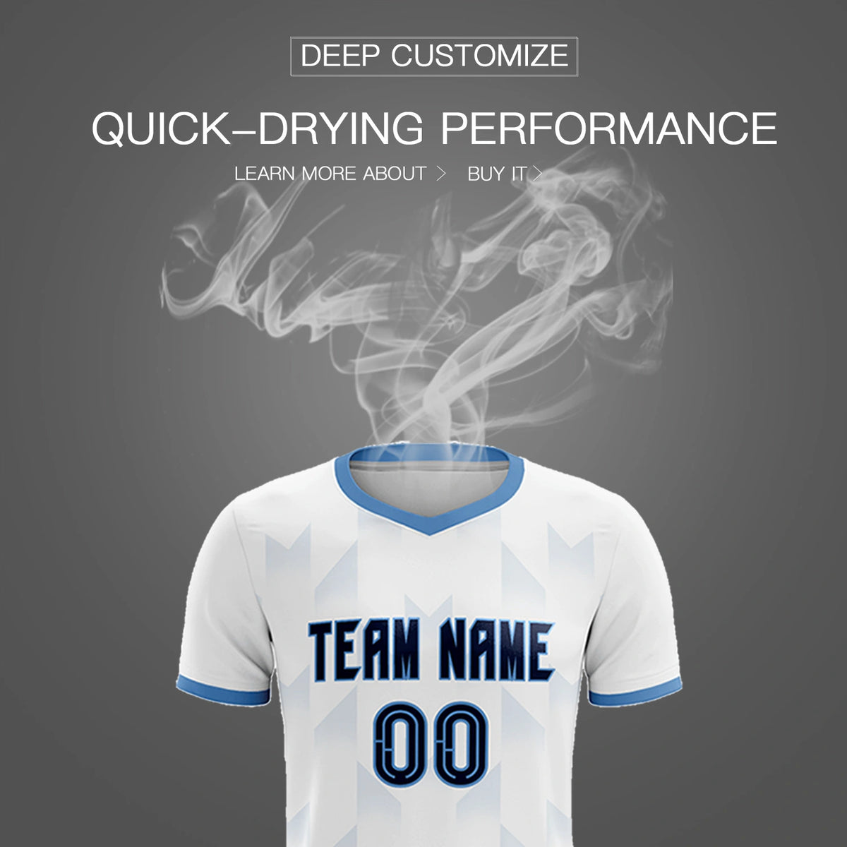 Custom White Light Blue Men Uniform Soccer Sets Jersey