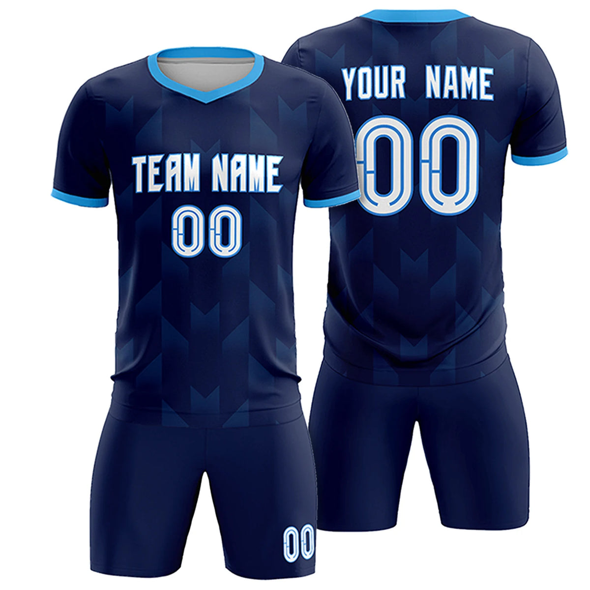 Custom Navy Powder Blue Men Uniform Soccer Sets Jersey
