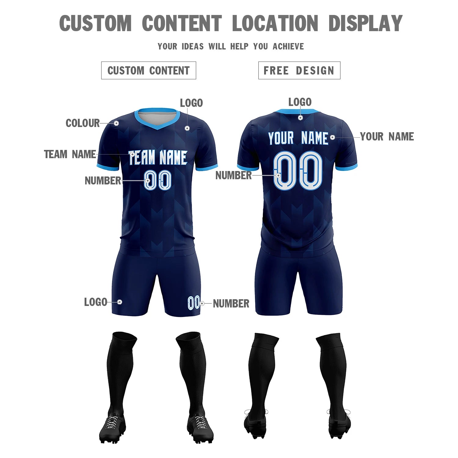 Custom Navy Powder Blue Men Uniform Soccer Sets Jersey
