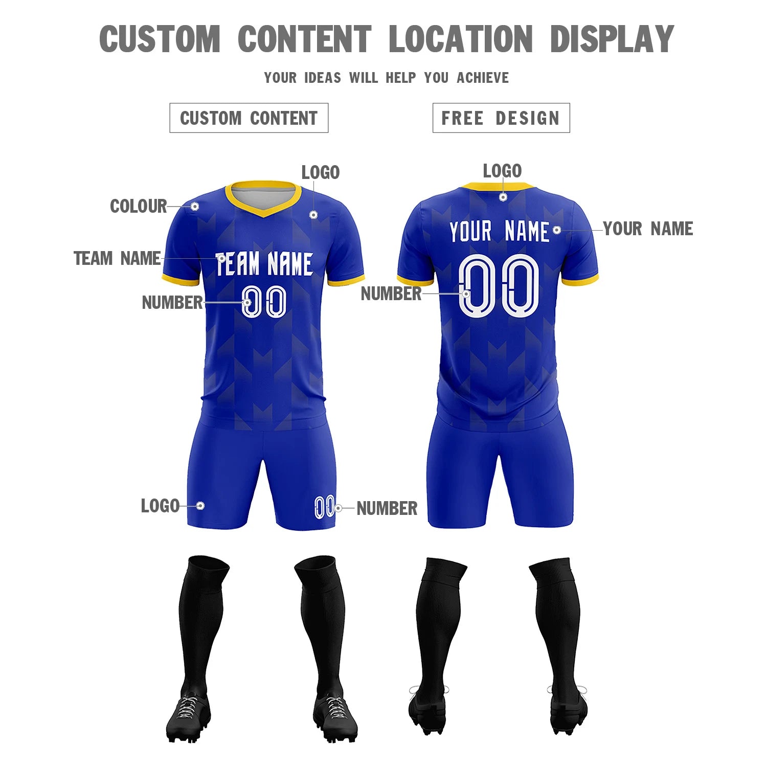 Custom Royal Blue Gold01 Men Uniform Soccer Sets Jersey