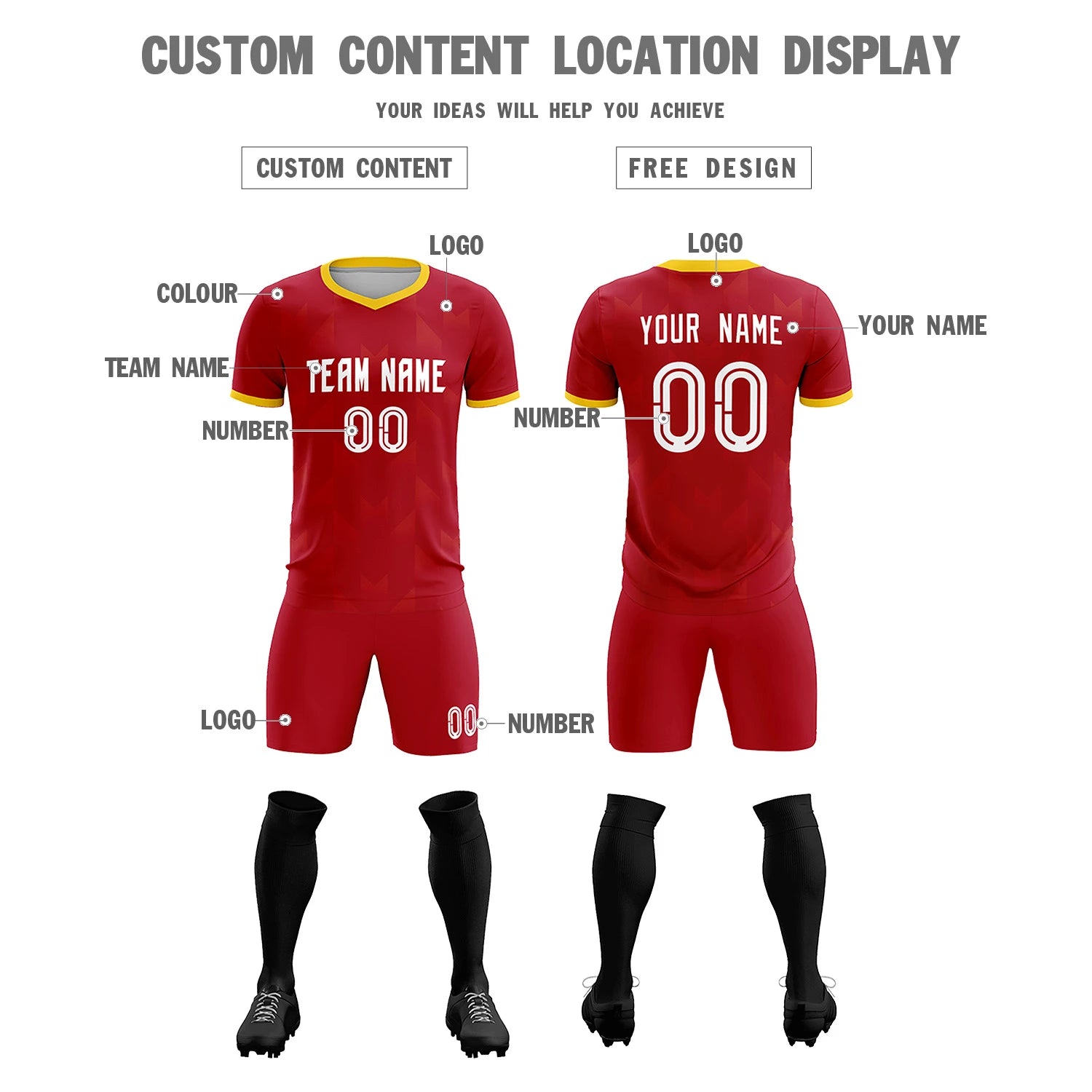 Custom Red Gold01 Men Uniform Soccer Sets Jersey