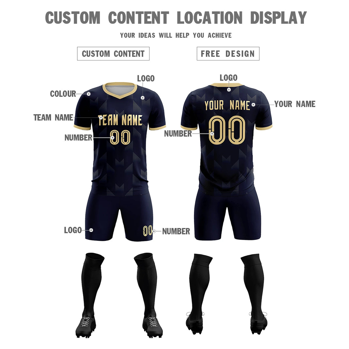 Custom Navy Khaki Men Uniform Soccer Sets Jersey