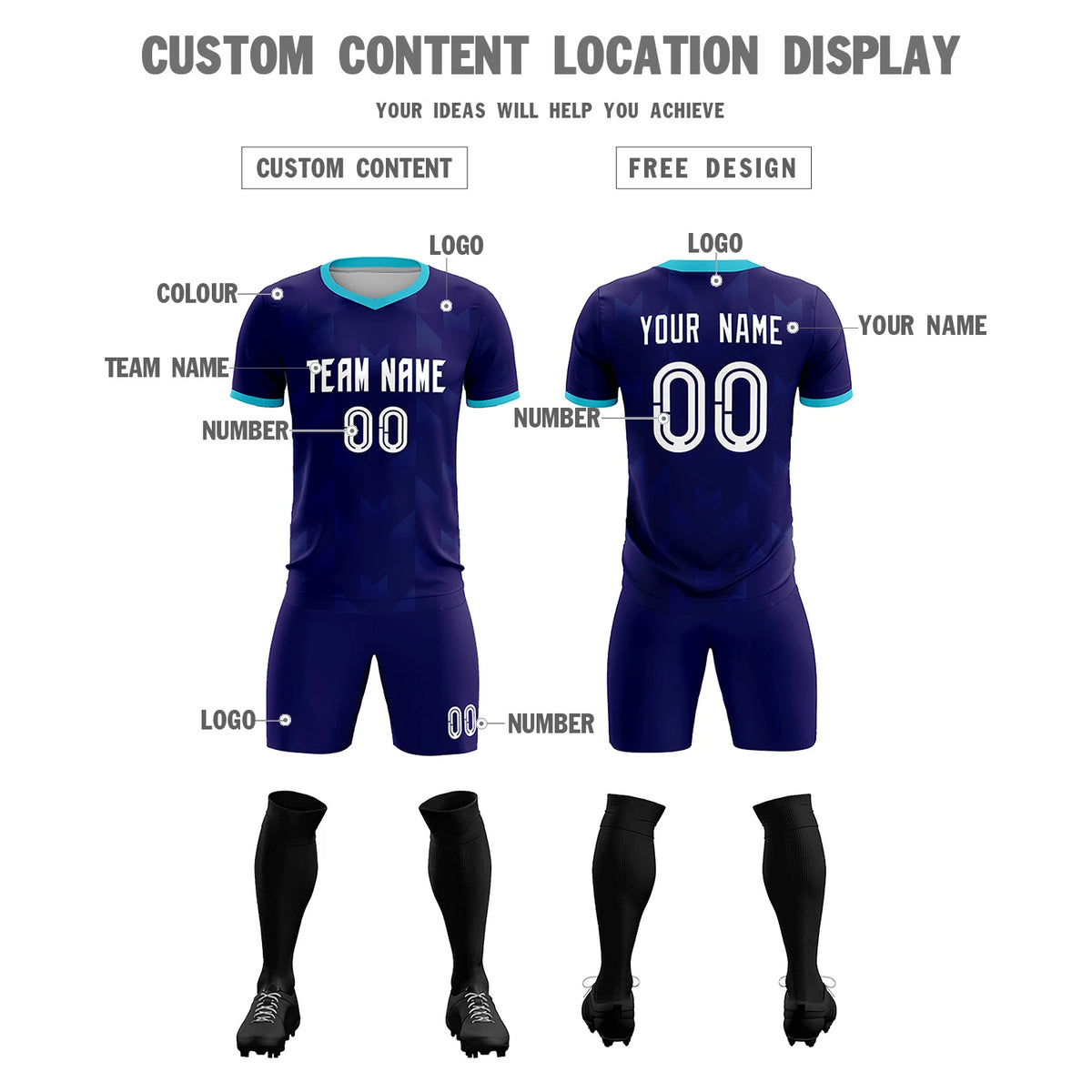 Custom Purple Sky Blue Men Uniform Soccer Sets Jersey