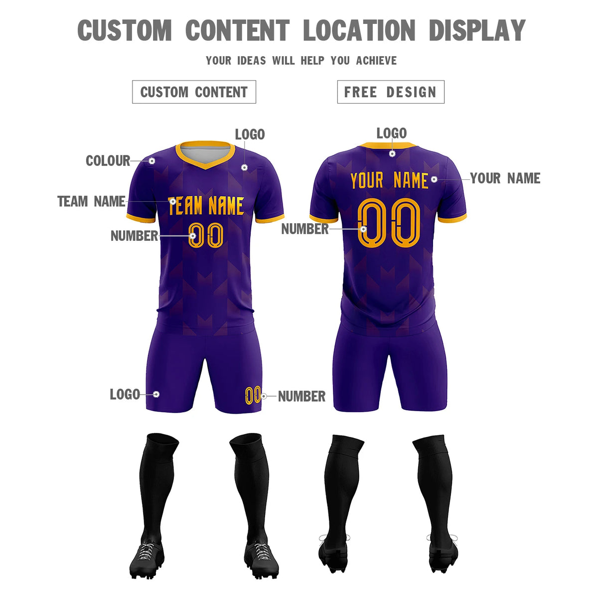 Custom Purple Yellow Men Uniform Soccer Sets Jersey