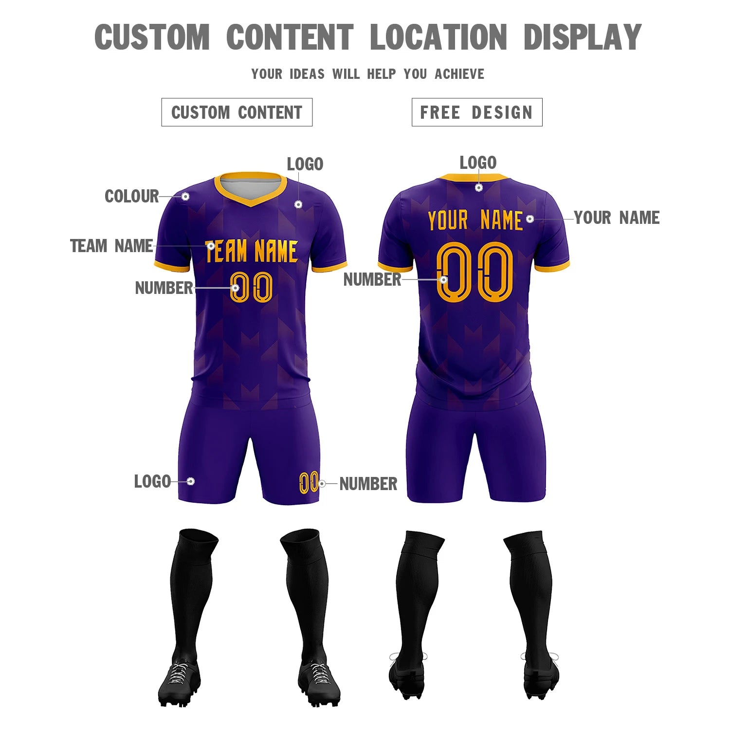 Custom Purple Yellow Men Uniform Soccer Sets Jersey