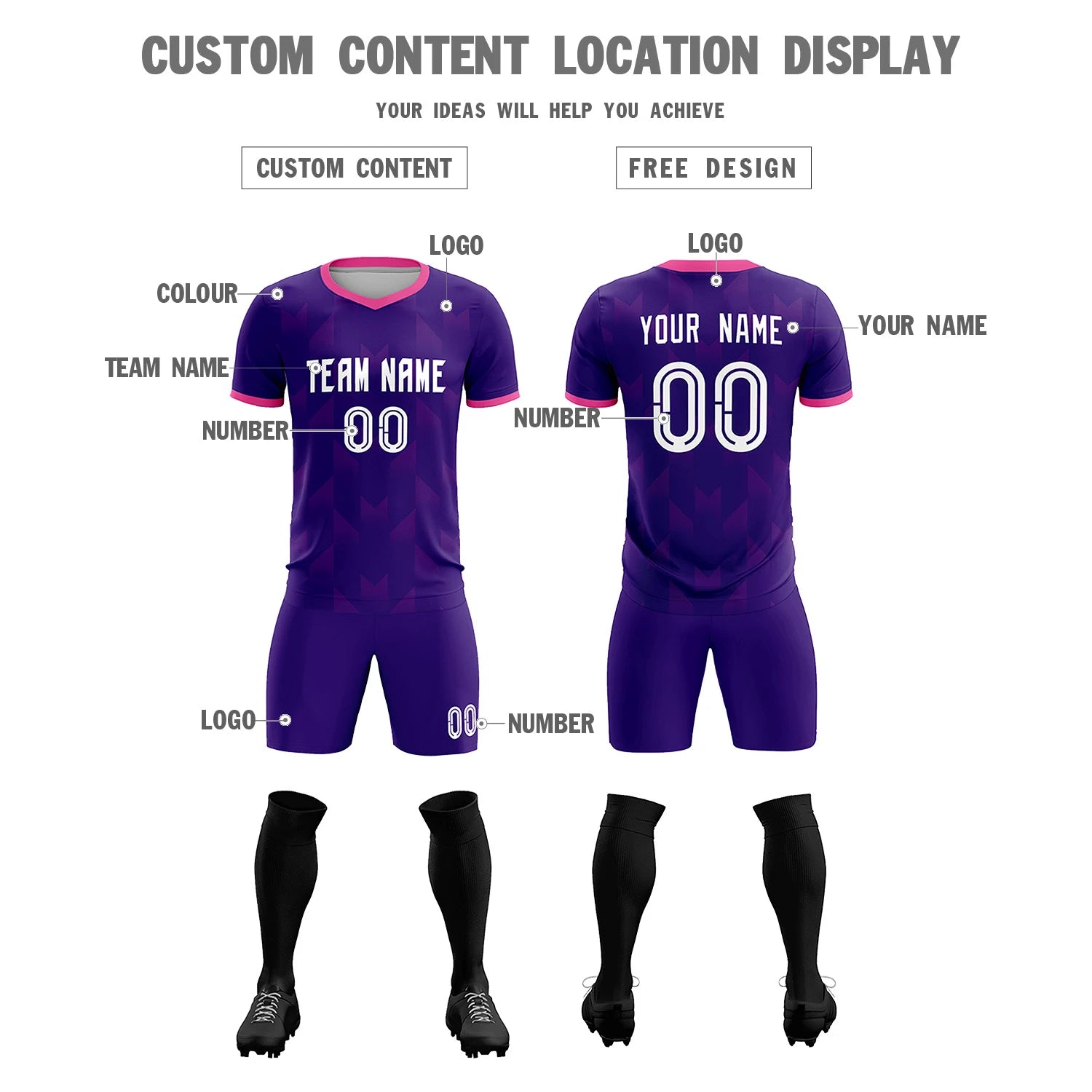 Custom Purple Pink Men Uniform Soccer Sets Jersey