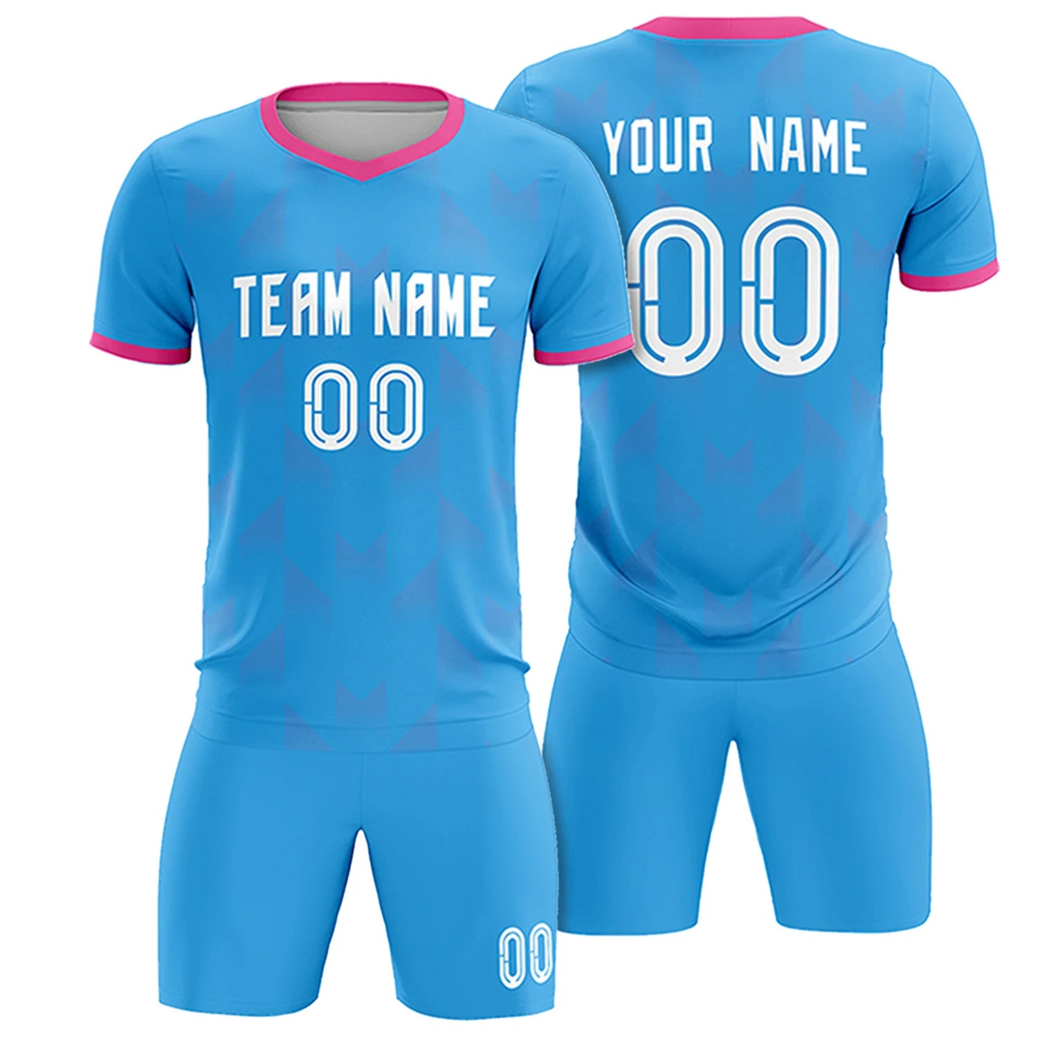 Custom Powder Blue Pink Men Uniform Soccer Sets Jersey