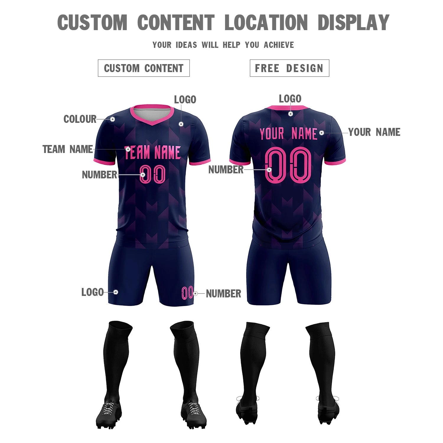 Custom Navy Pink Men Uniform Soccer Sets Jersey