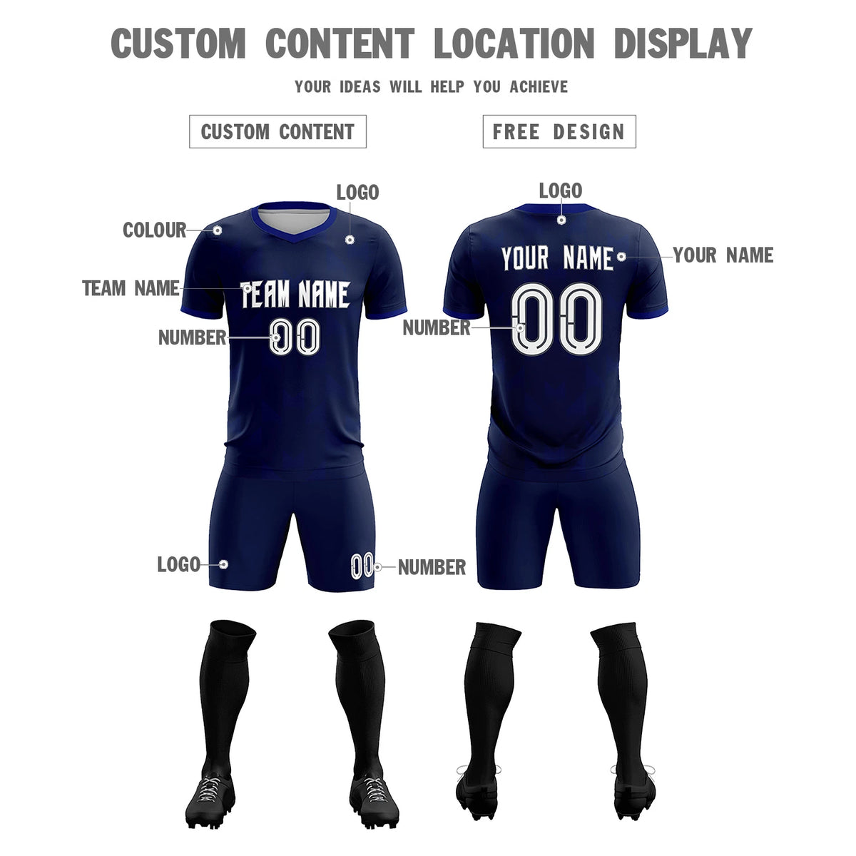 Custom Navy Royal Blue Men Uniform Soccer Sets Jersey