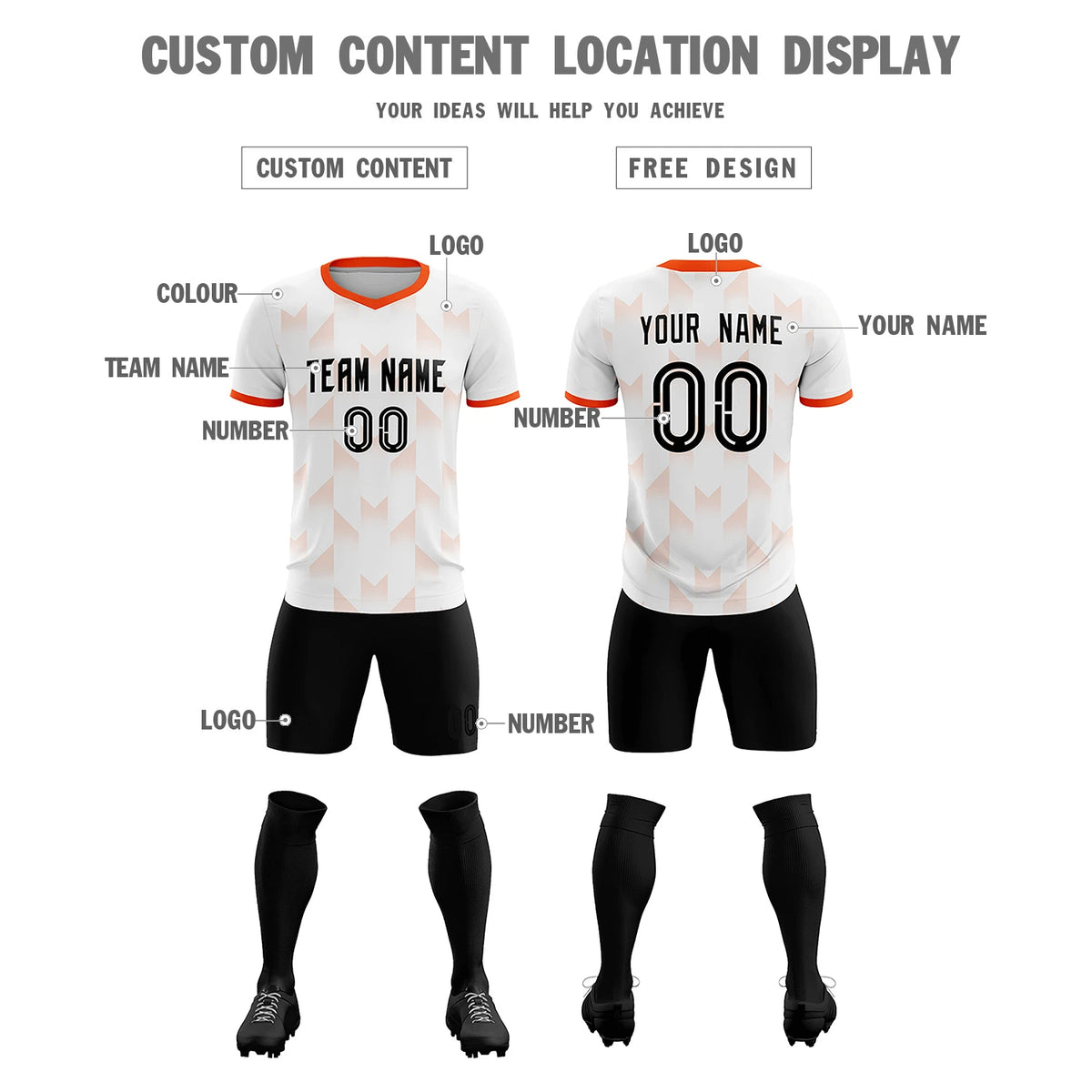 Custom White Orange Men Uniform Soccer Sets Jersey