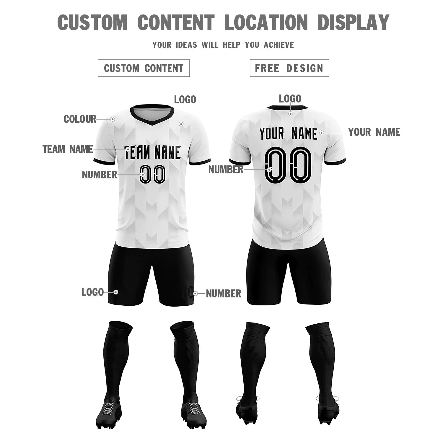 Custom White Gray Men Uniform Soccer Sets Jersey