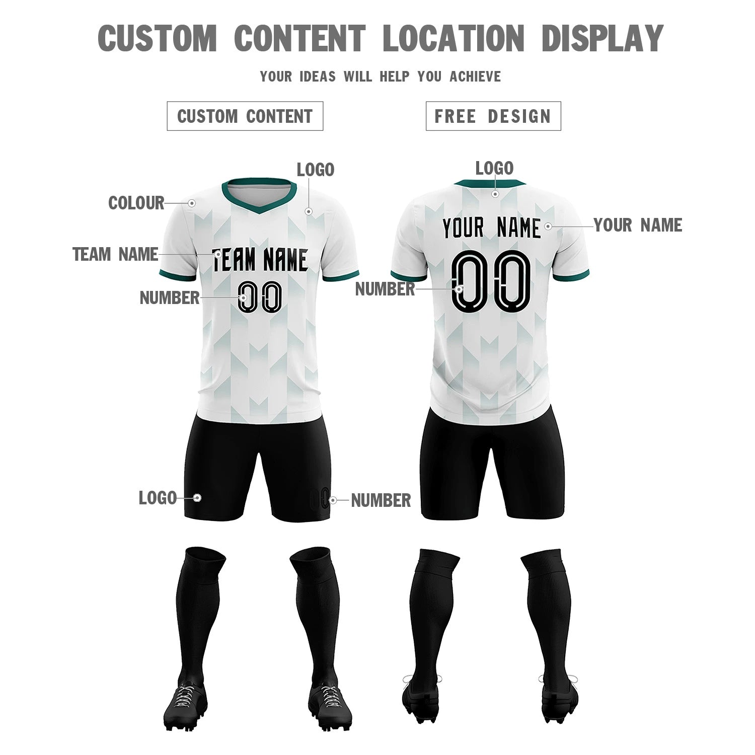 Custom White Aqua Men Uniform Soccer Sets Jersey