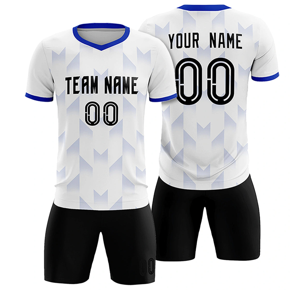 Custom White Royal Blue Men Uniform Soccer Sets Jersey
