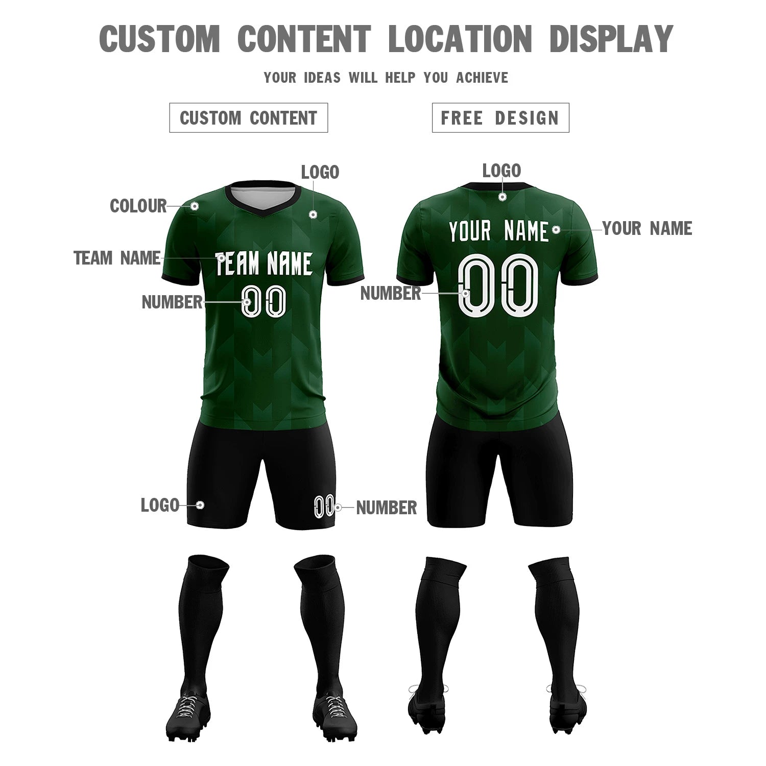 Custom Green Gray Men Uniform Soccer Sets Jersey